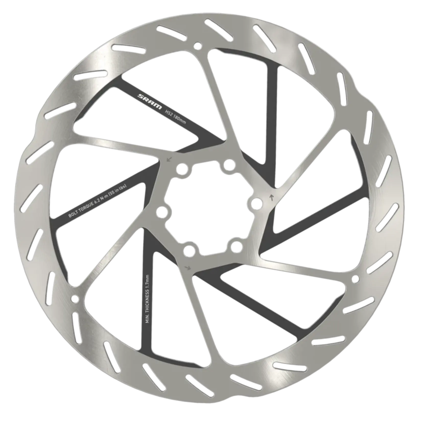 SRAM SRAM HS2 Disc Brake Rotor - 180mm, 6-Bolt, Rounded, Silver/Black