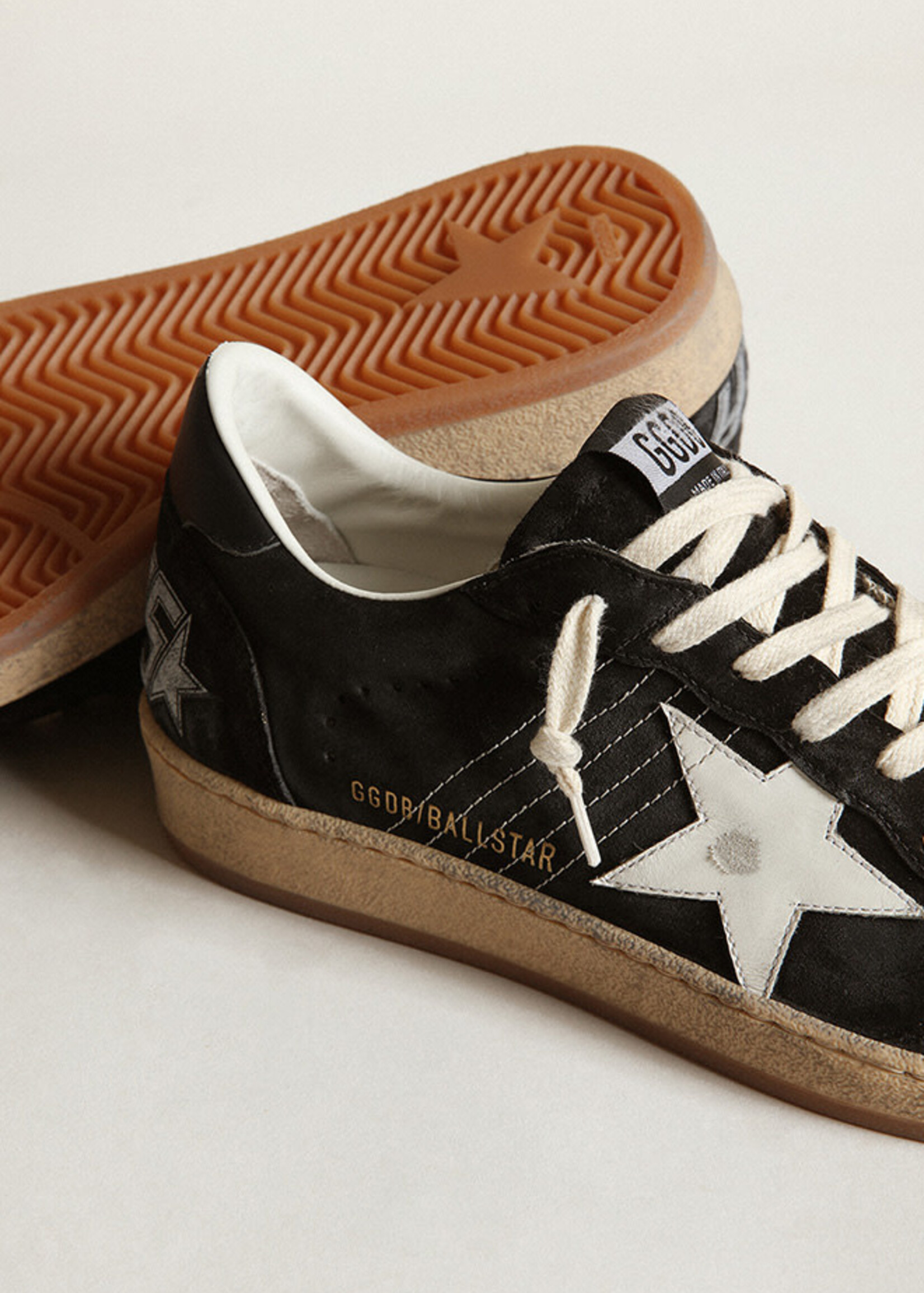 Golden Goose Ball Star- Black- Suede Upper w Stitching and Spur Leather and Star Heel