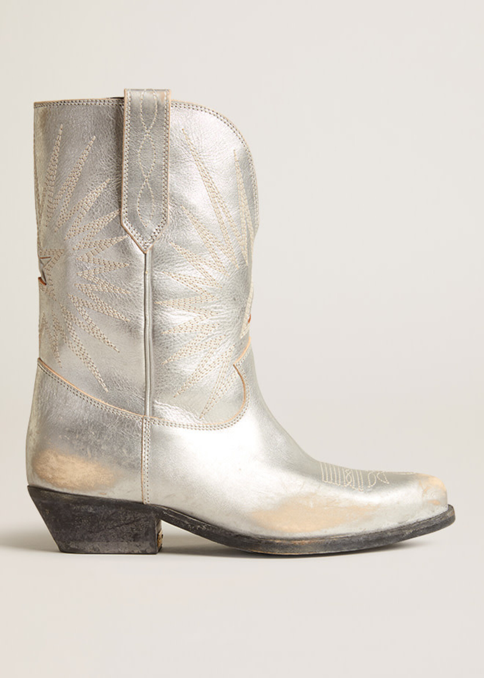 Golden Goose Wish Star- Silver- Low Laminated Leather Upper Embroidery