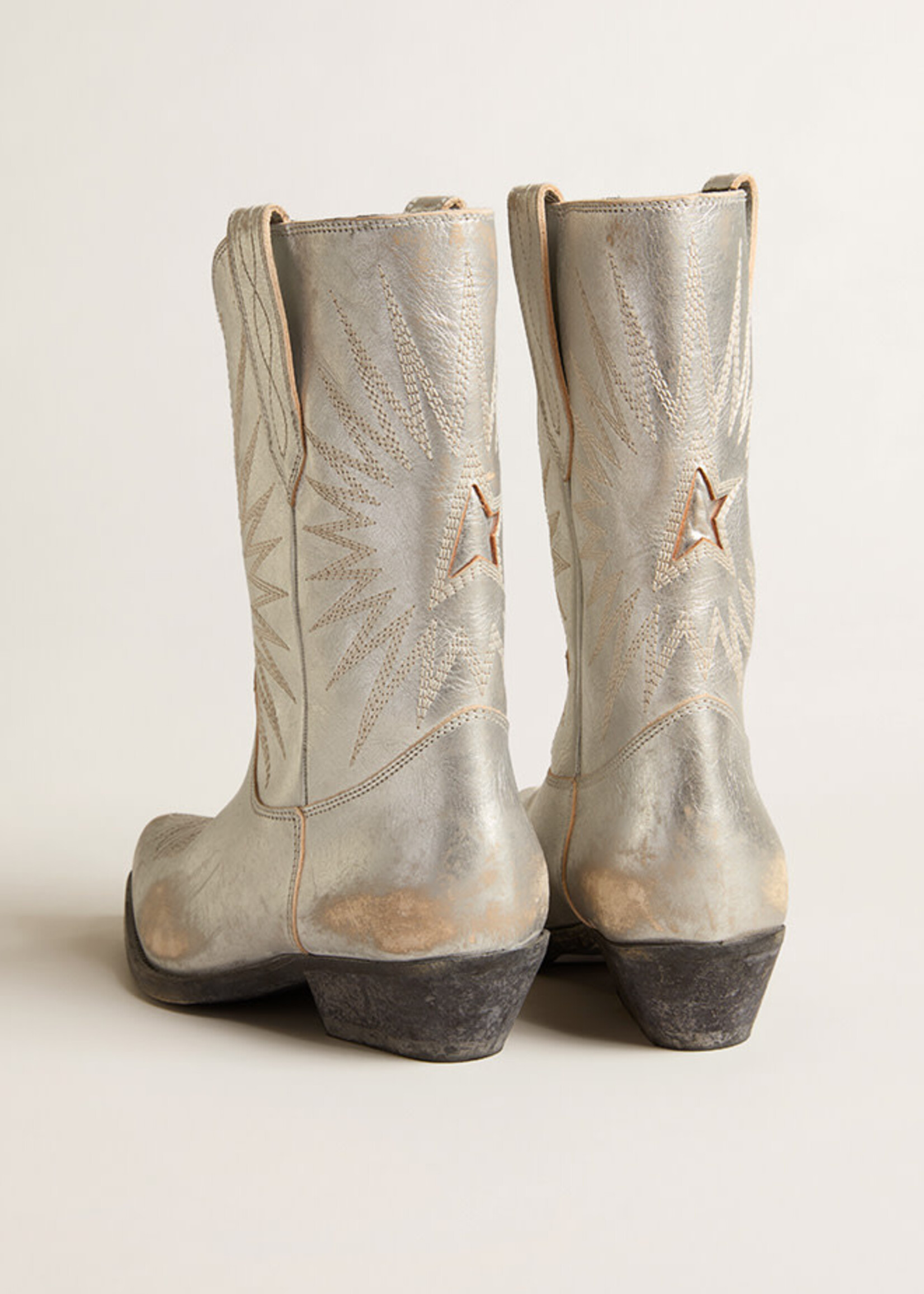 Golden Goose Wish Star- Silver- Low Laminated Leather Upper Embroidery