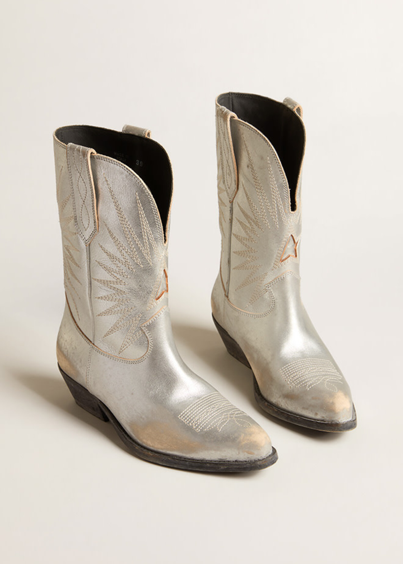 Golden Goose Wish Star- Silver- Low Laminated Leather Upper Embroidery