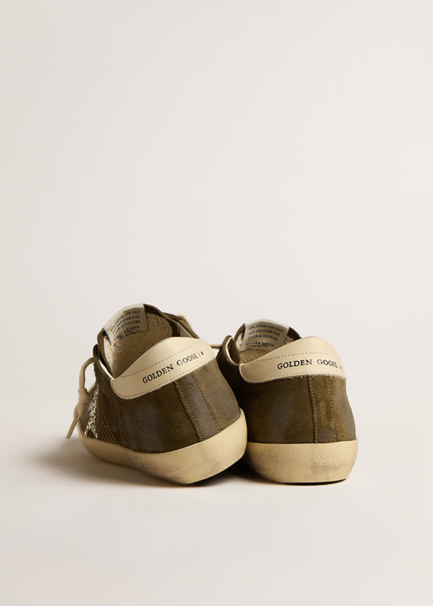 Golden Goose Super Star- Olive- Suede Upper Glitter Star Leather Heel