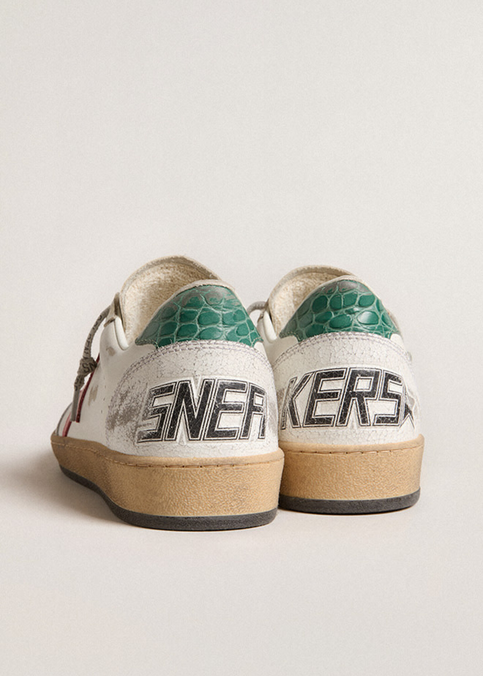 Golden Goose Ballstar- White/Pink- Leather Upper and Star Crack Toe and Spur Cocco Printed Heel