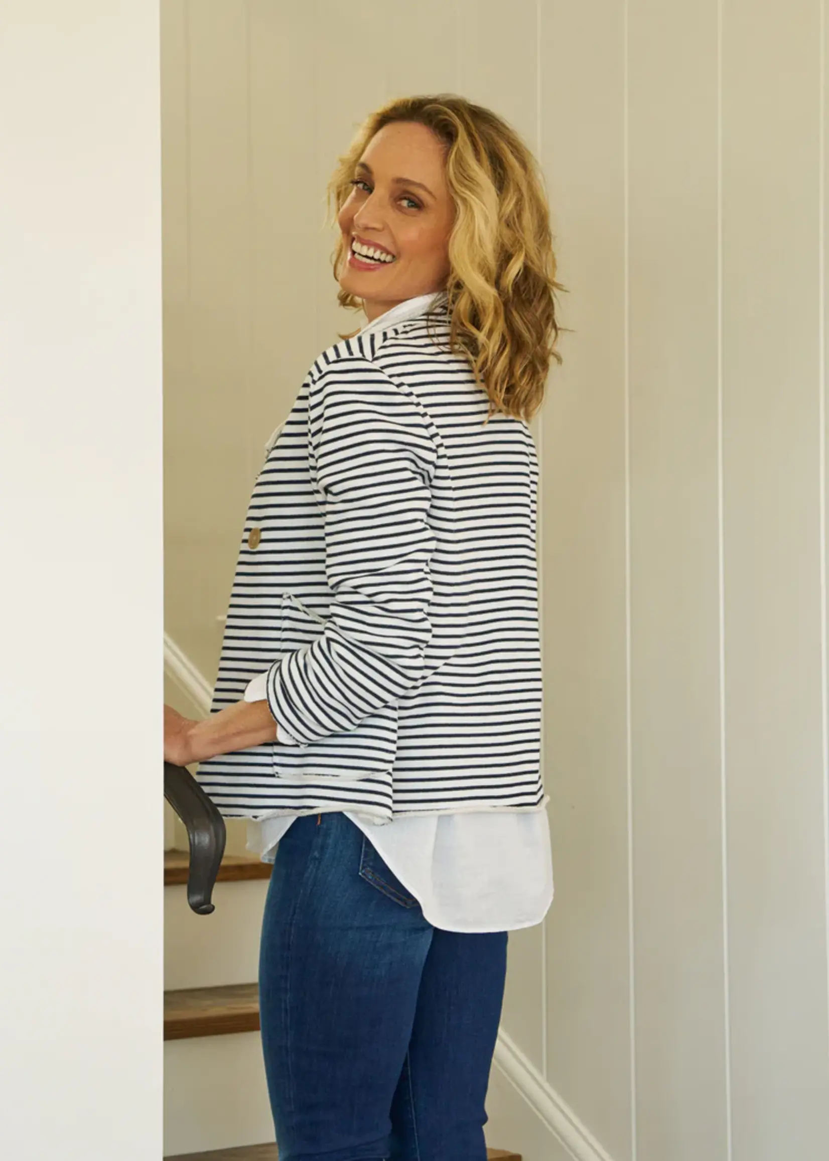 Frank & Eileen Mini Belfast Cropped Peacoat- White & British Royal Navy Stripe WRBS