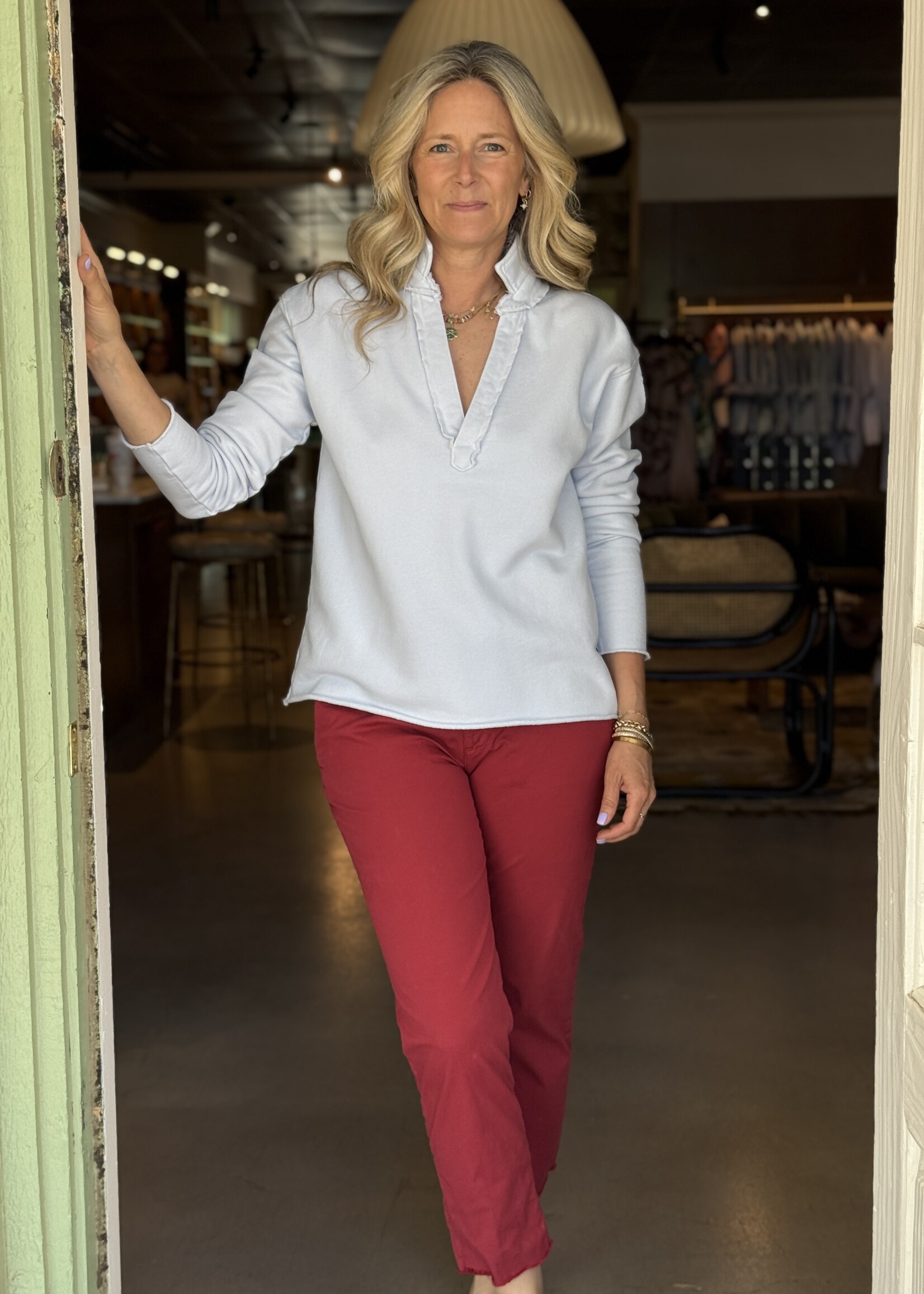 Frank & Eileen Patrick Popover Henley Triple Fleece- Ice
