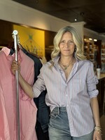 Frank & Eileen Eileen Relaxed Button-Up- Rust, Purple, Blue Stripe