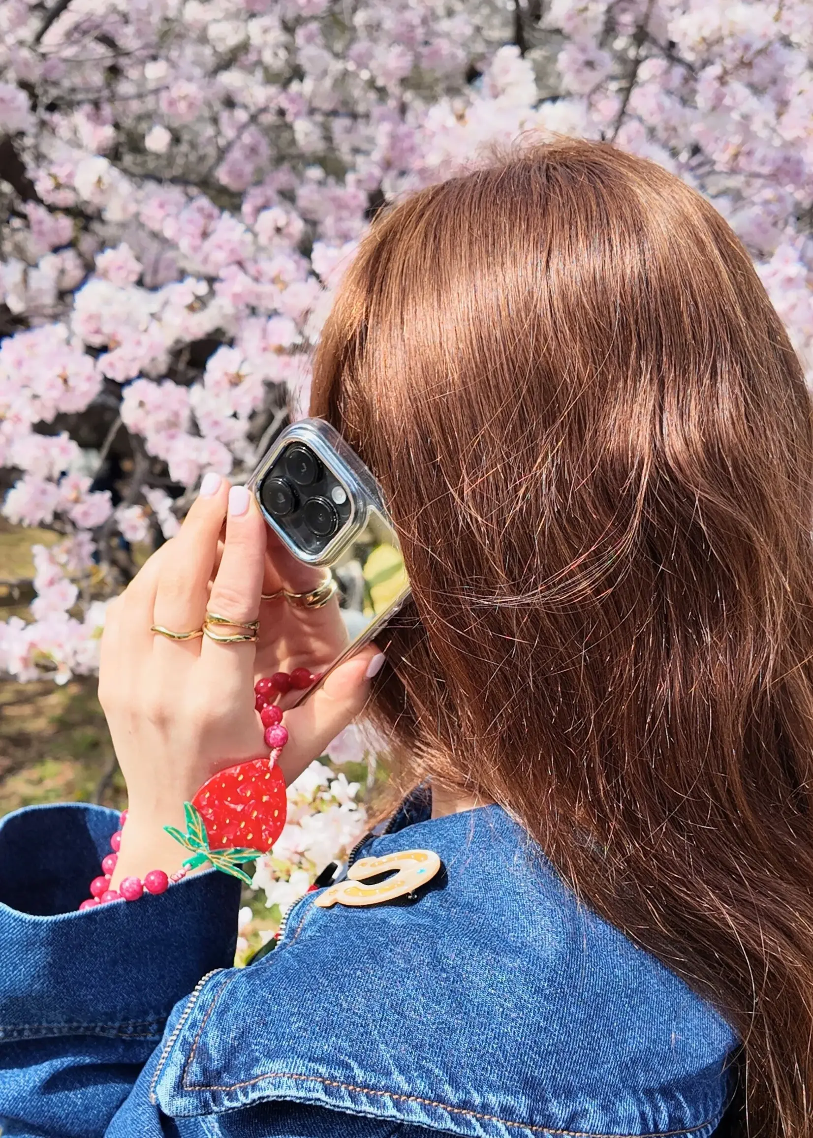 Solar Eclipse Strawberry Gemstone Bracelet Phone Chain