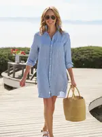 Frank & Eileen Mary- Classic Shirtdress- Blue, Navy Textured Stripe LBNL