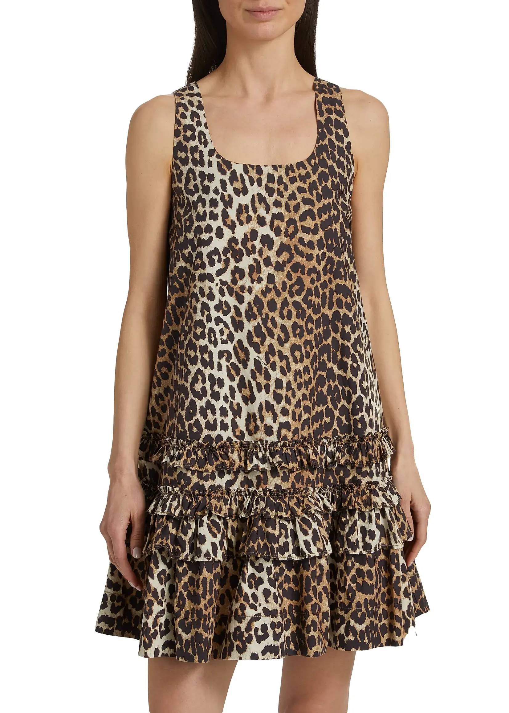 GANNI Printed Cotton Poplin U-neck Mini Dress