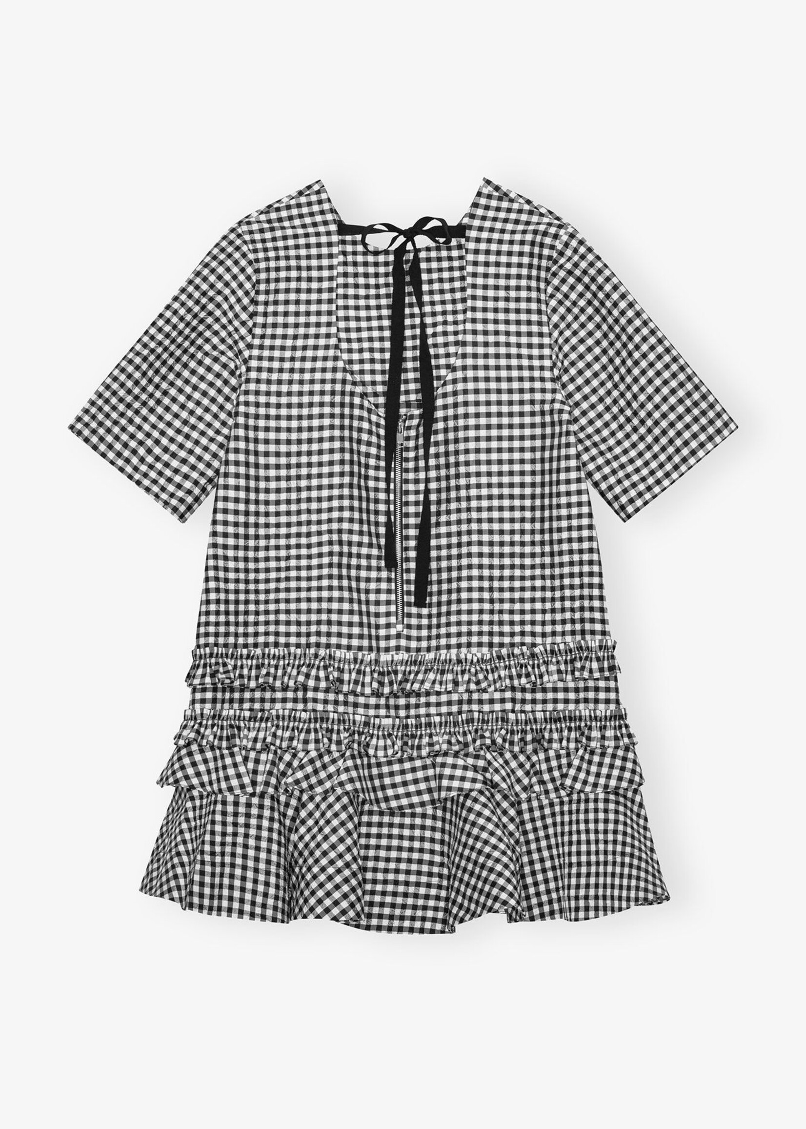 GANNI Crinkled Taffeta Check Open Back Mini Dress