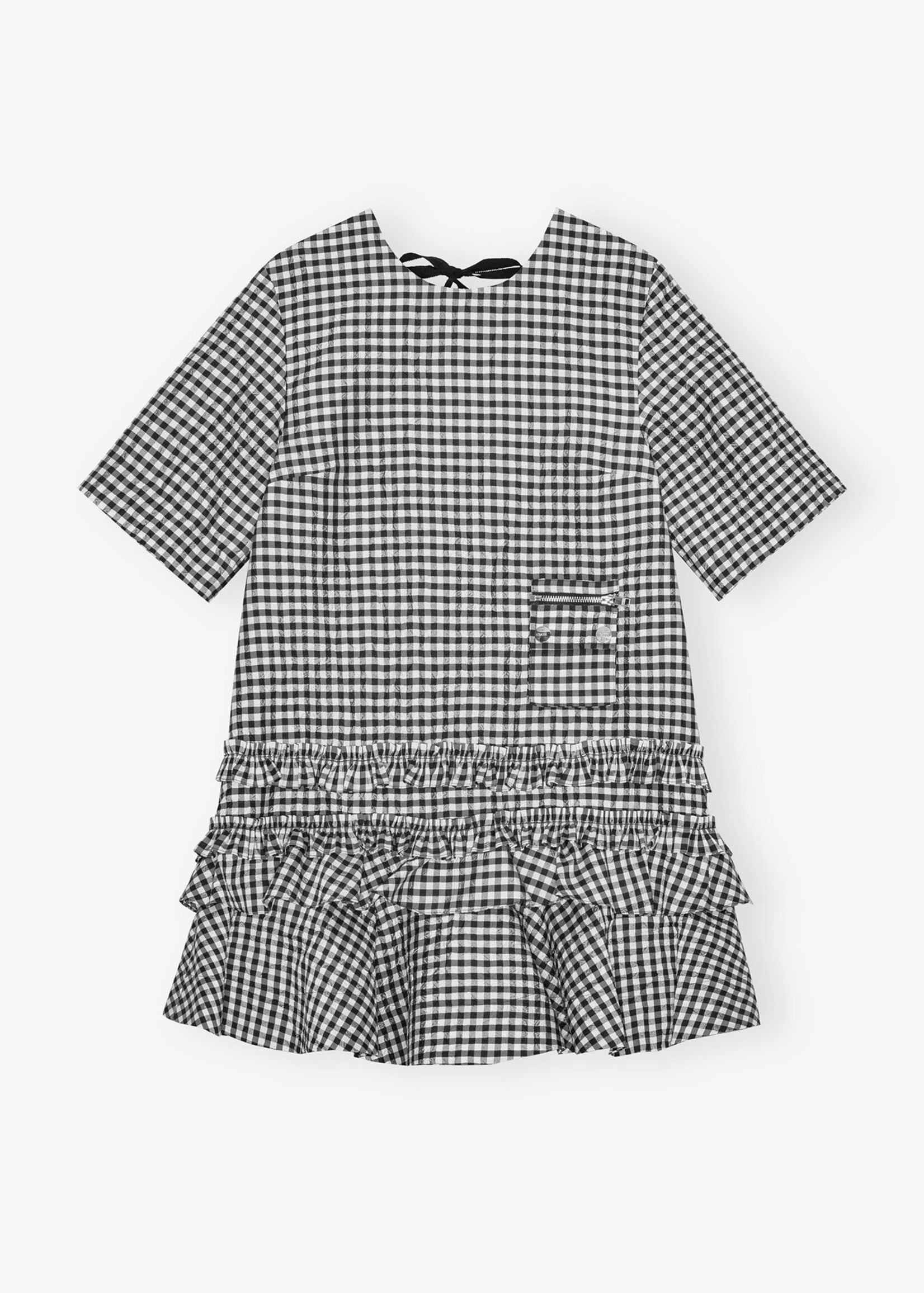 GANNI Crinkled Taffeta Check Open Back Mini Dress