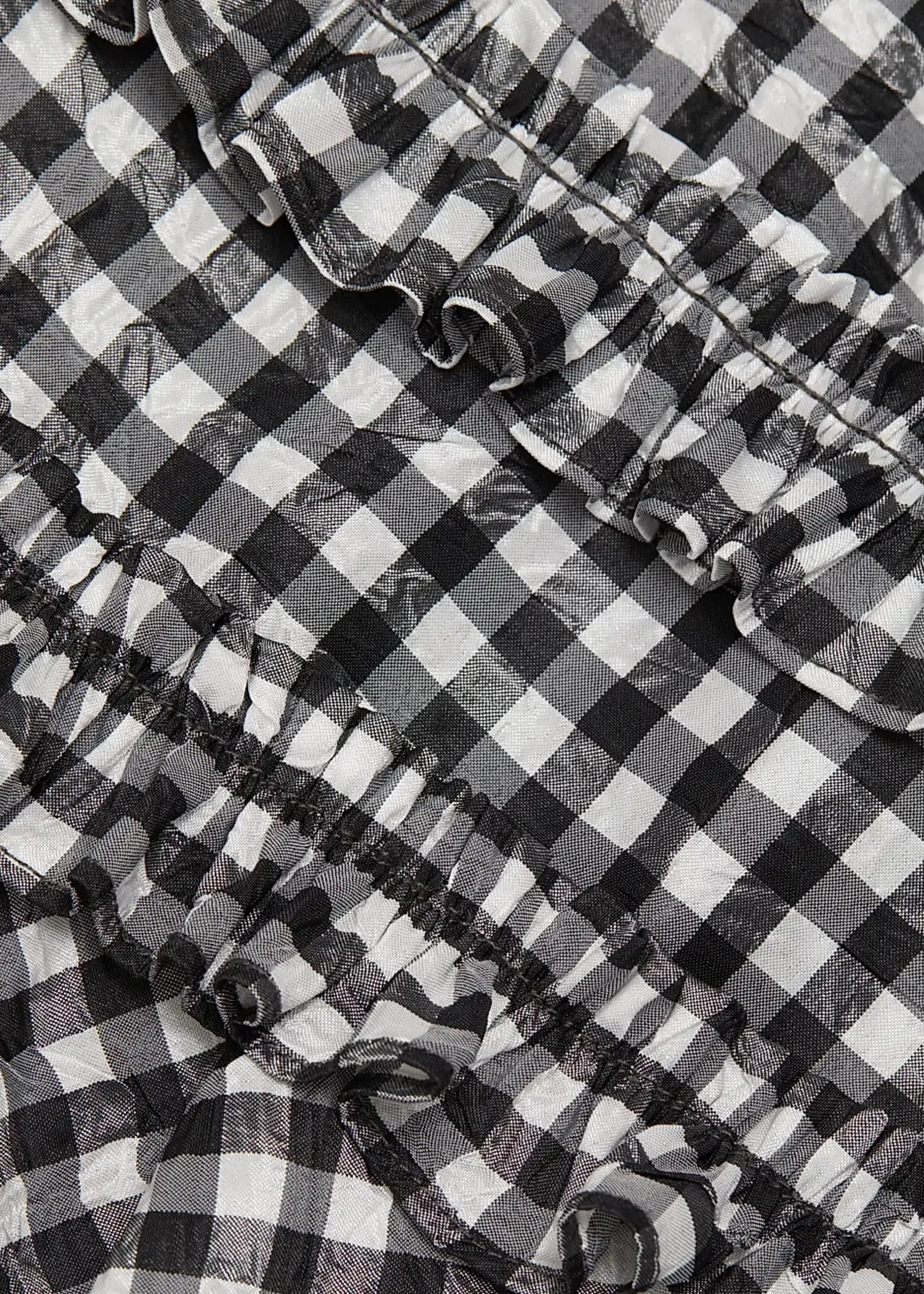 GANNI Crinkled Taffeta Check Open Back Mini Dress