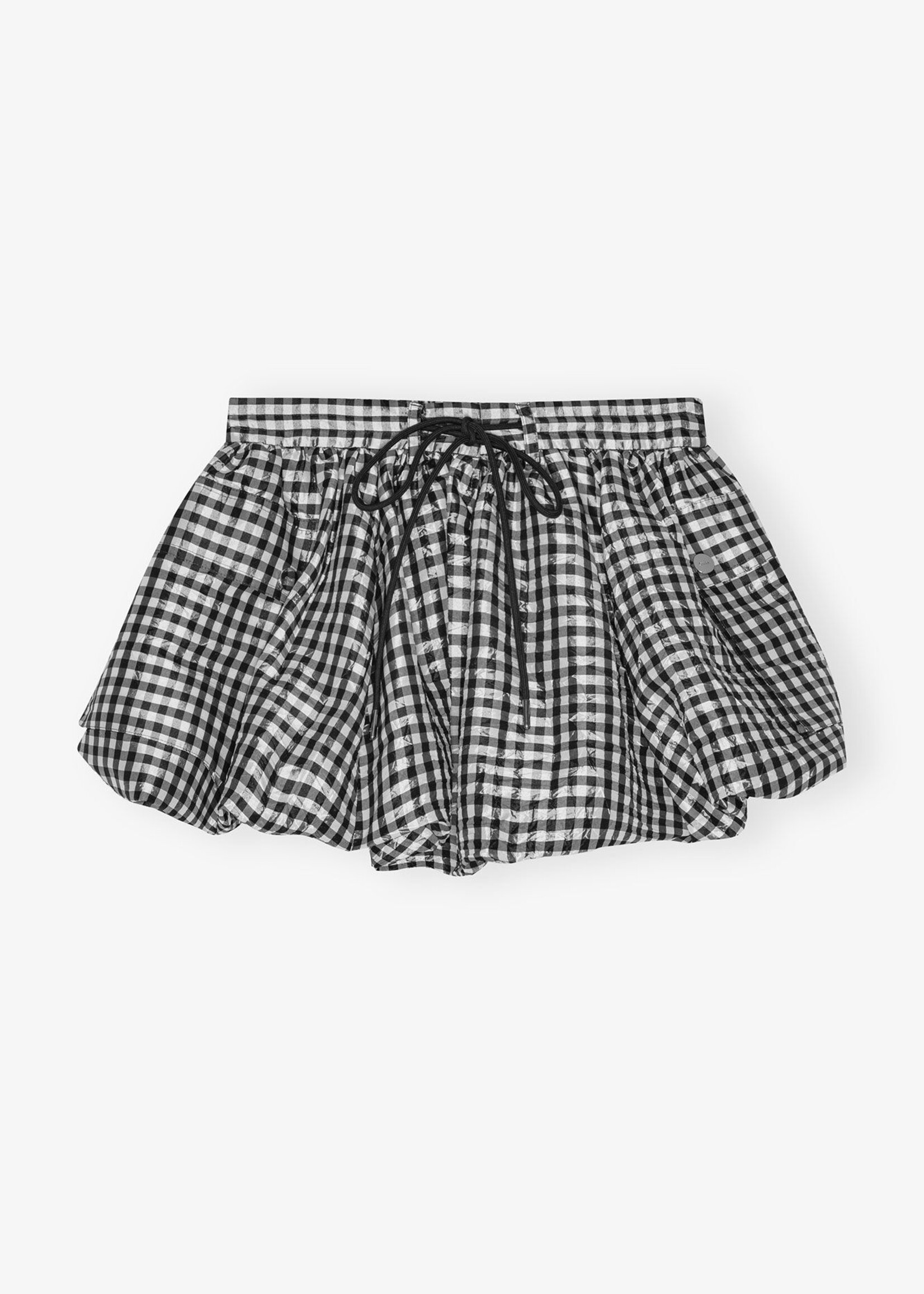 GANNI Crinkled Taffeta Check Mini Bubble Skirt