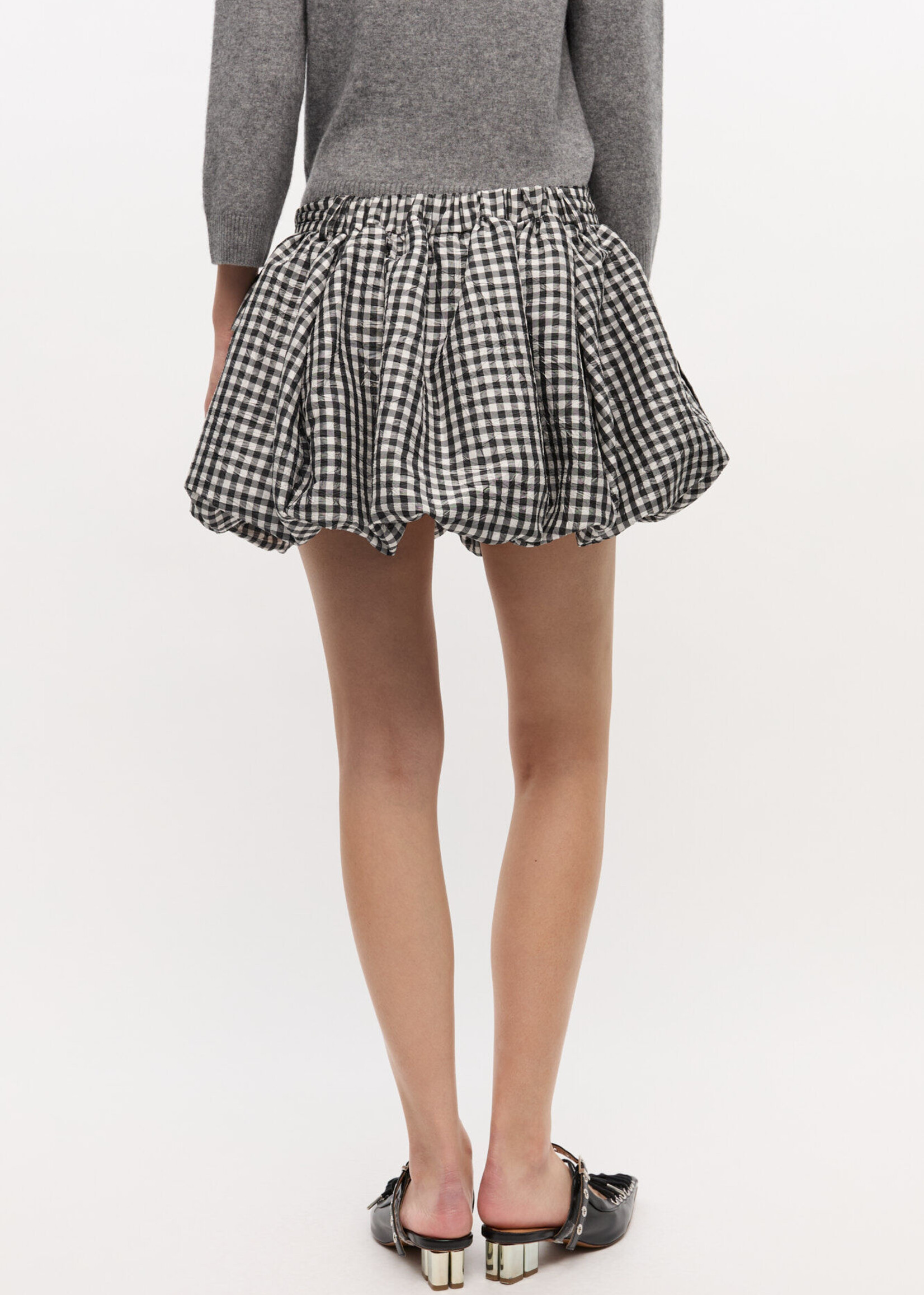 GANNI Crinkled Taffeta Check Mini Bubble Skirt