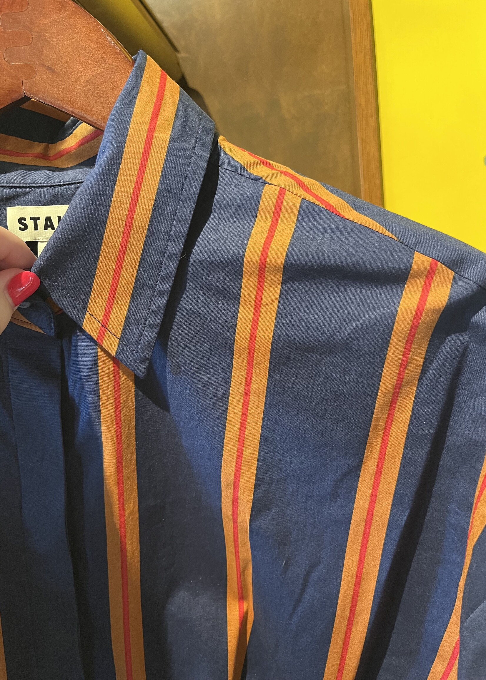 Staud Traverse Bodysuit- Railroad Stripe (Blue w Orange/Red Stripes)