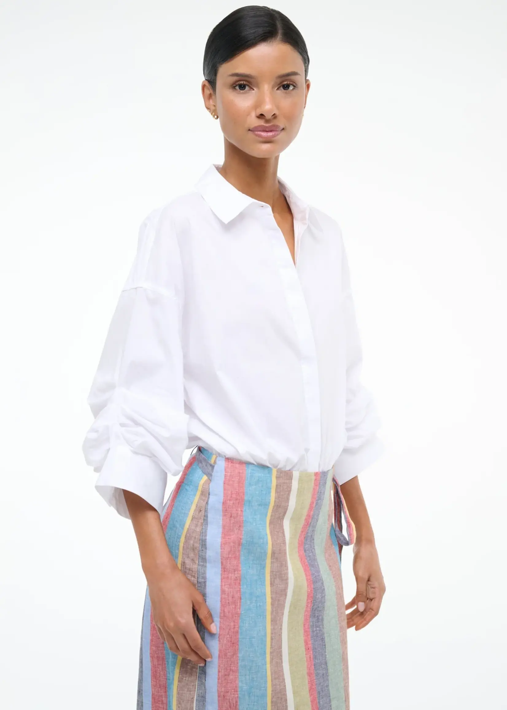 Staud Traverse Bodysuit- Railroad Stripe (Blue w Orange/Red Stripes)