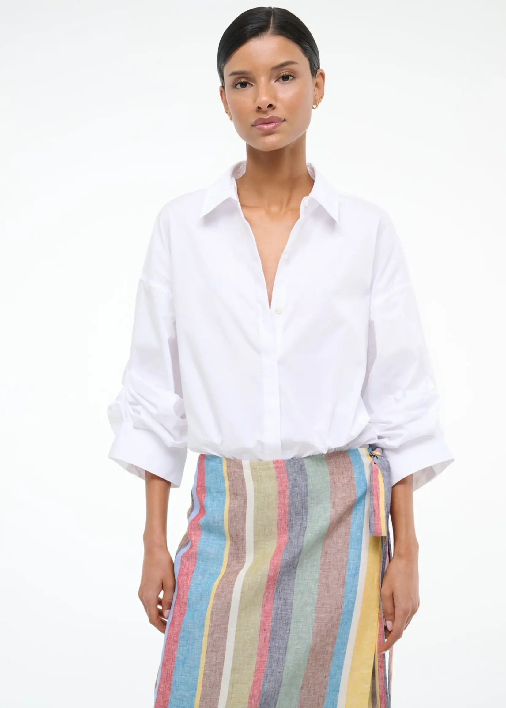 Staud Traverse Bodysuit- Railroad Stripe (Blue w Orange/Red Stripes)