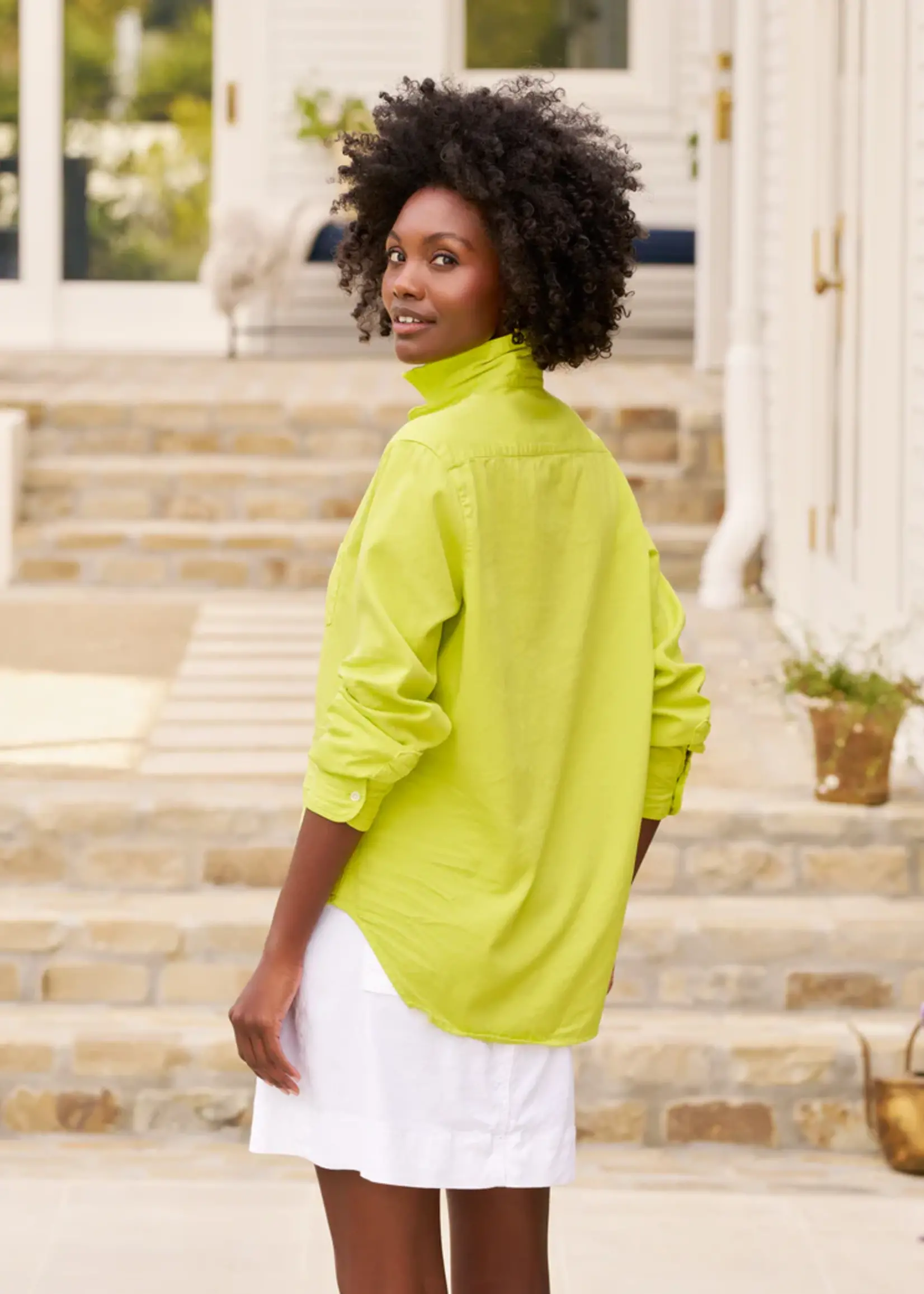 Frank & Eileen Eileen- Relaxed Button-Up- Lime Famous Denim LMCD