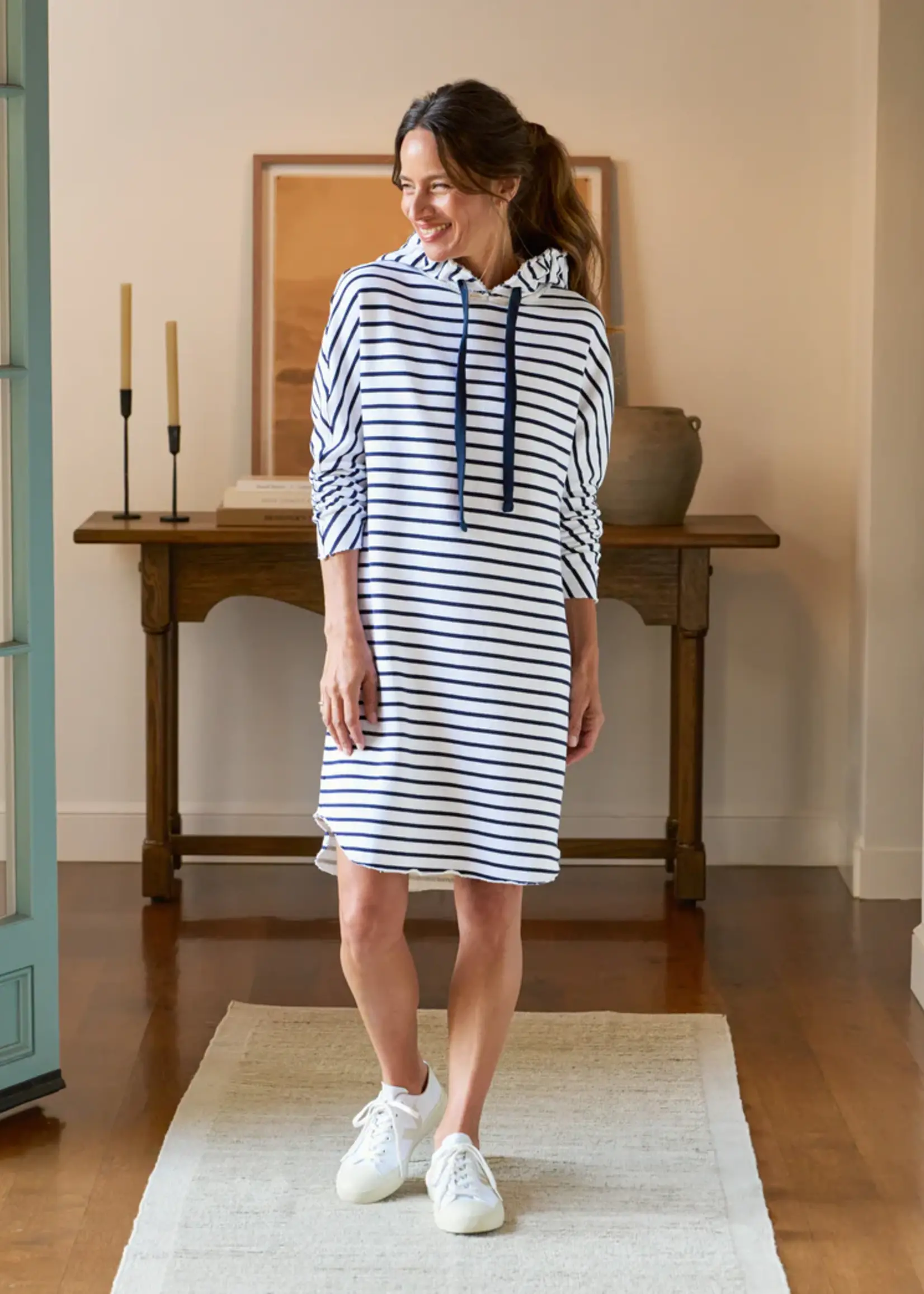 Frank & Eileen Mini James Hooded Dress- White Navy Stripe