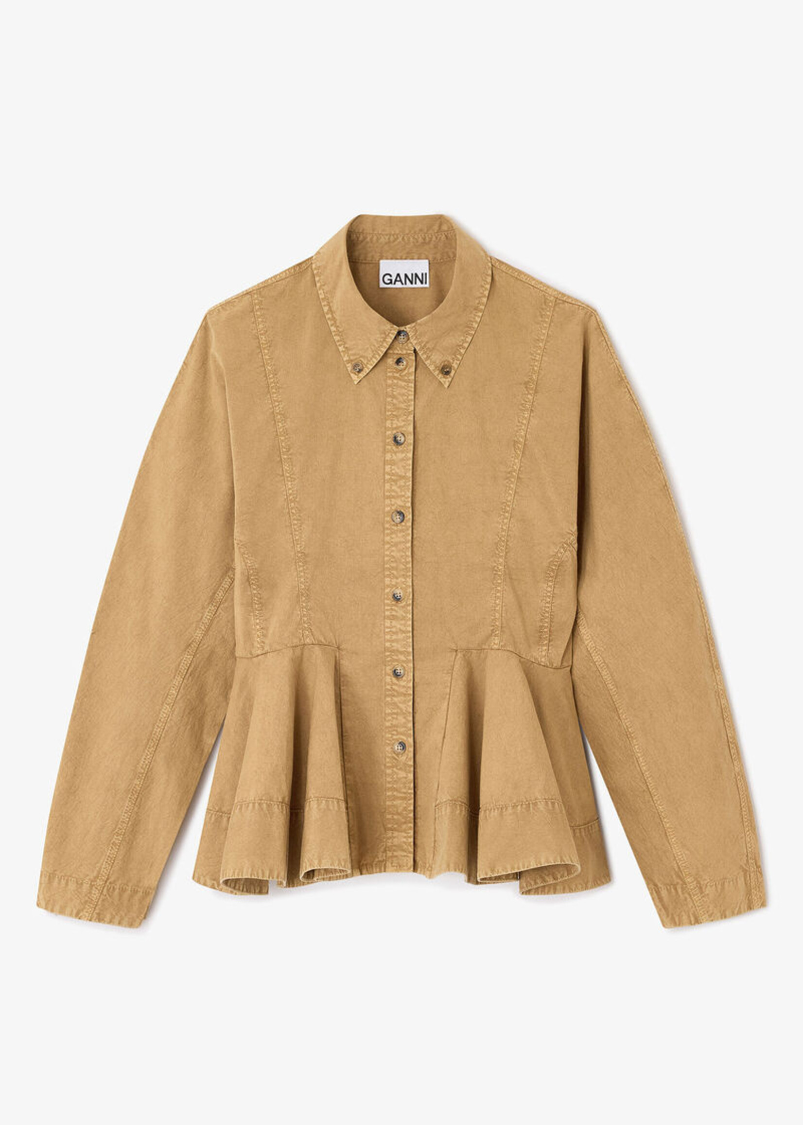 GANNI Washed Stretch Cotton Peplum Shirt