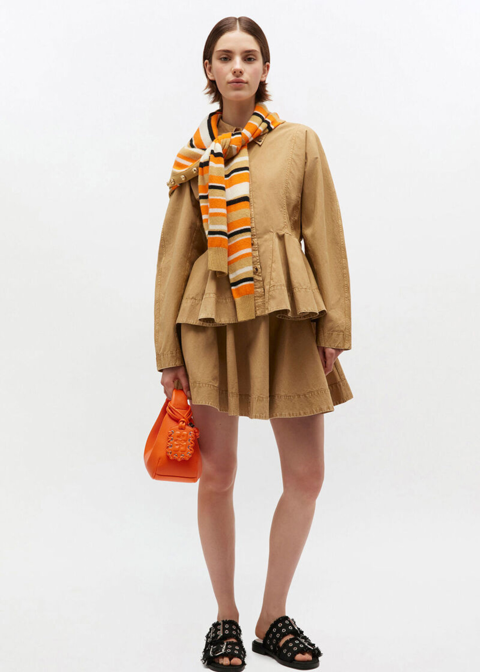 GANNI Washed Stretch Cotton Peplum Shirt