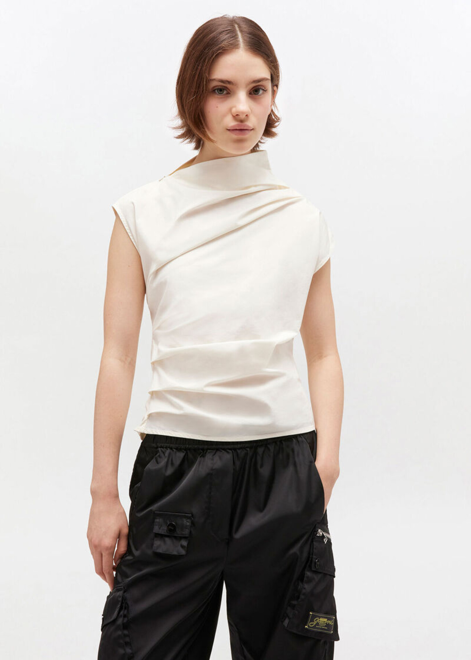 GANNI Stretch Cotton Ruched Top