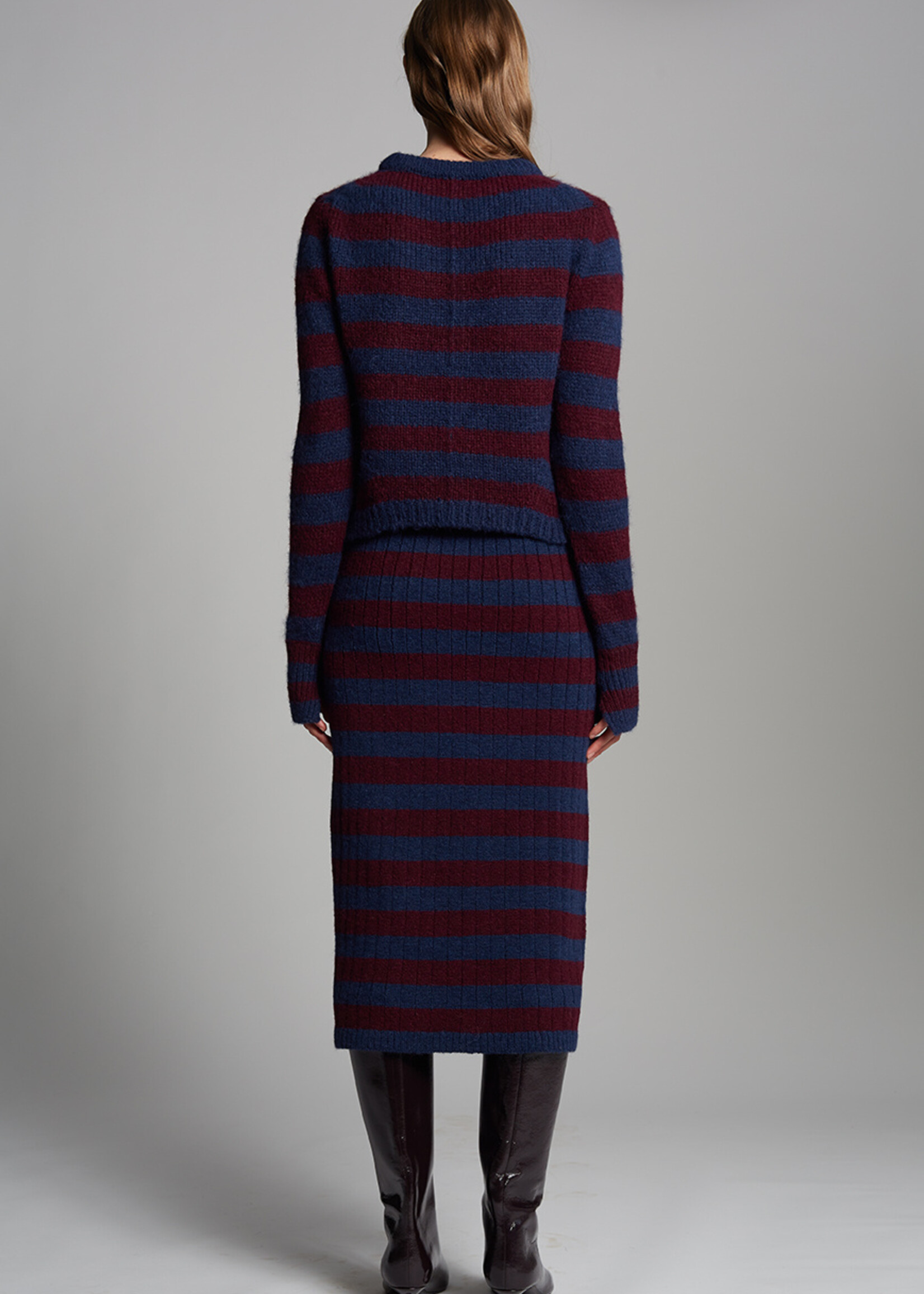 Eleven Six Pia Stripe Tube Skirt- Navy/Merlot