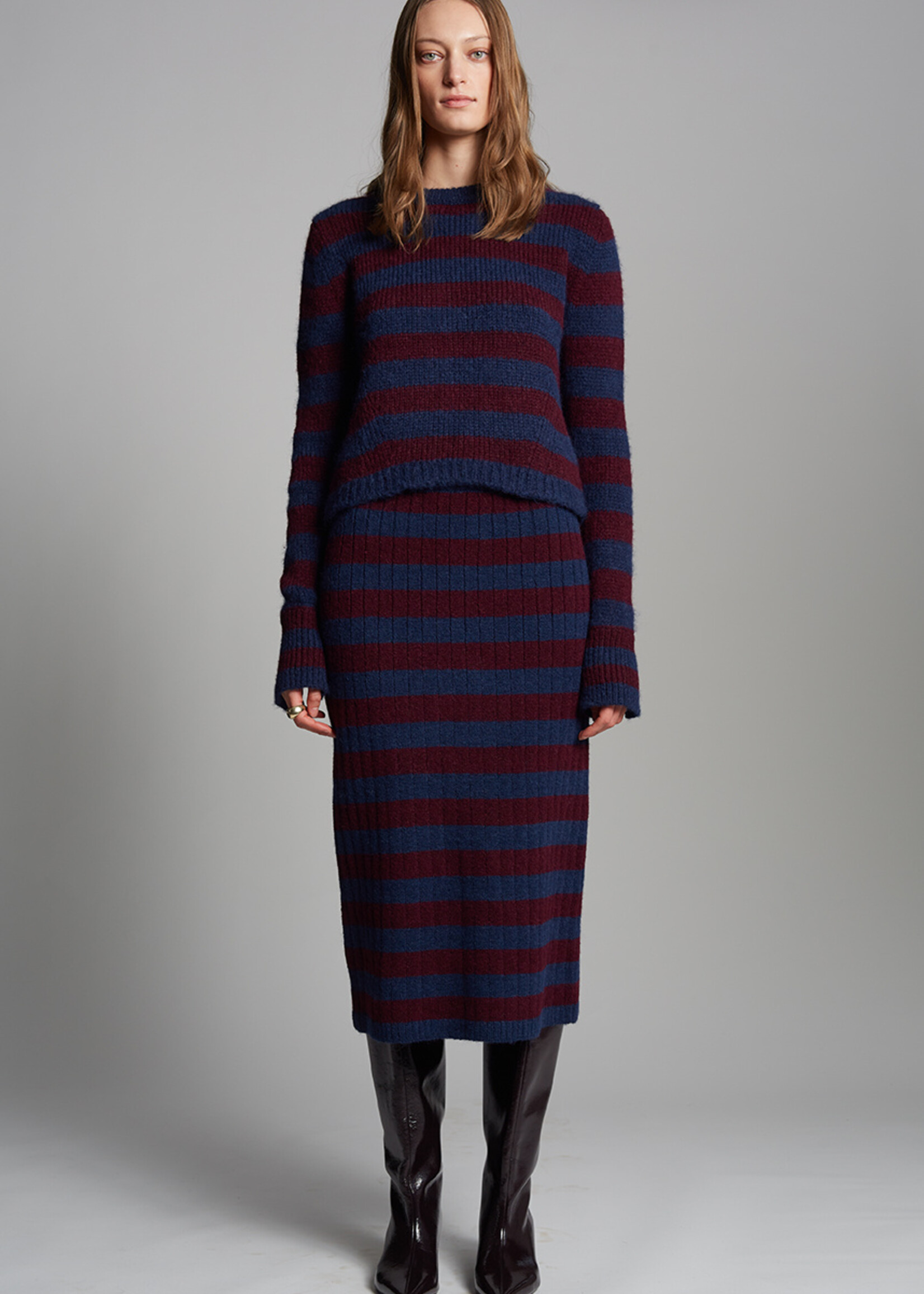 Eleven Six Pia Stripe Tube Skirt- Navy/Merlot