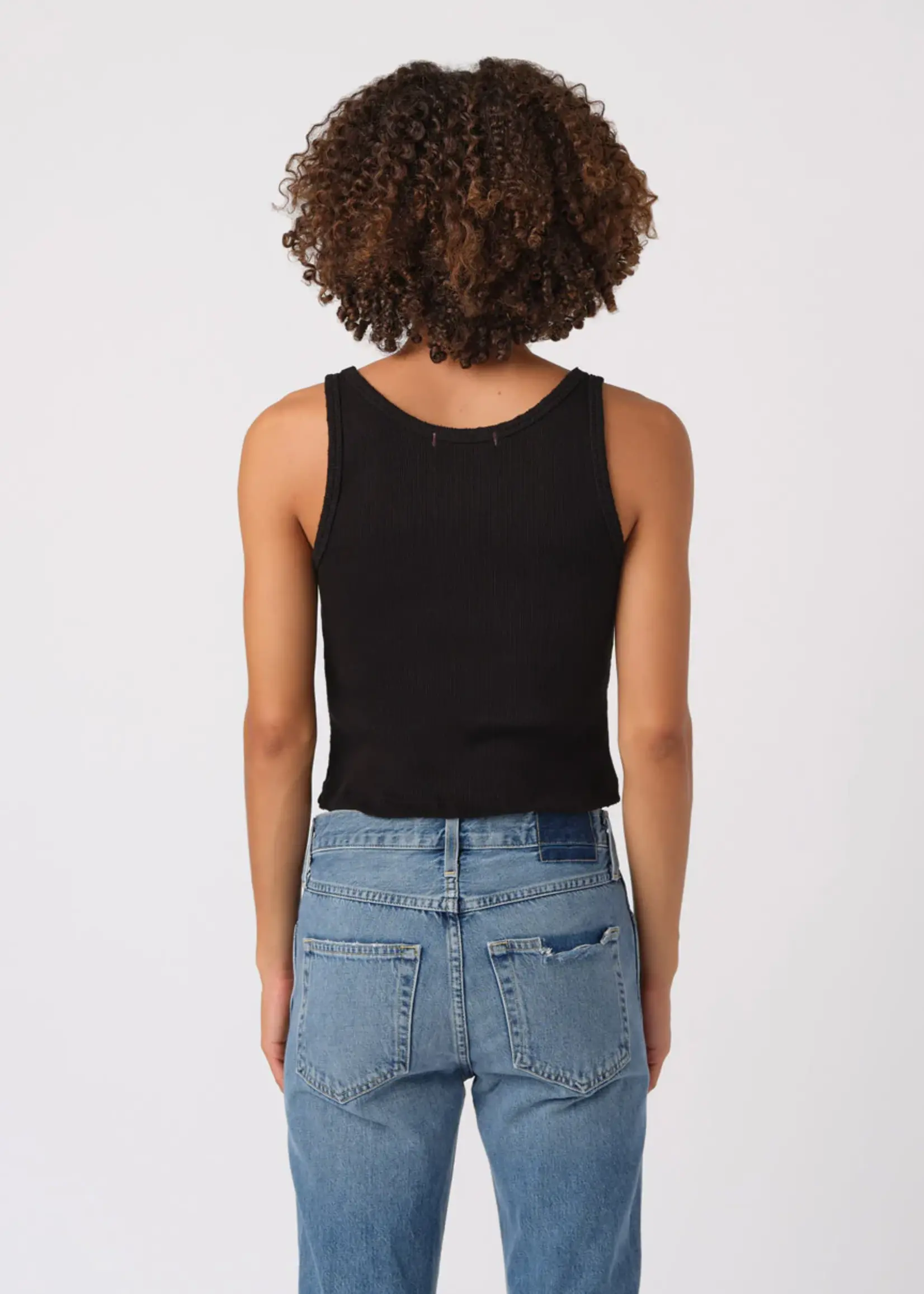 A M O Crop Rib Tank- Black