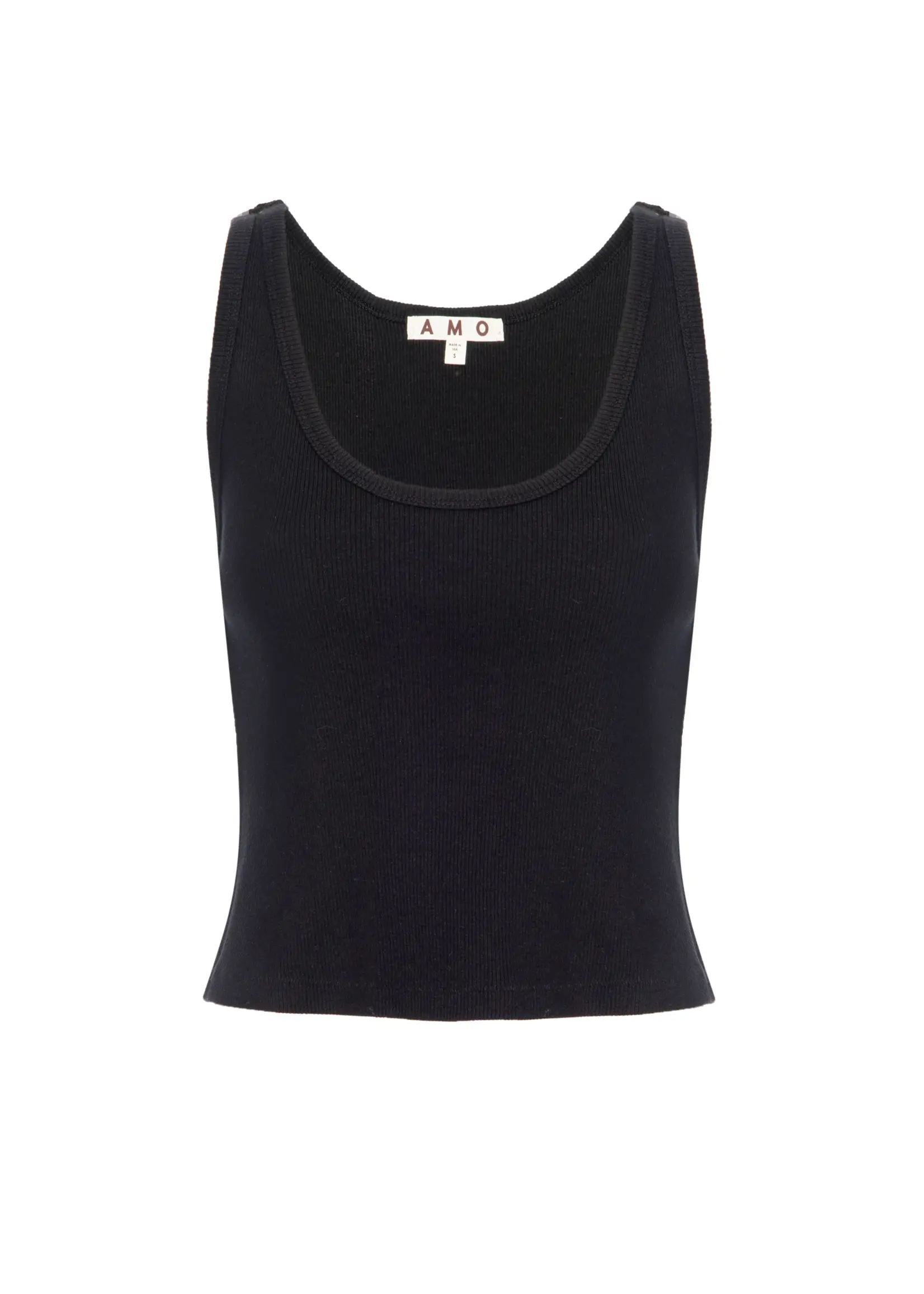 A M O Crop Rib Tank- Black