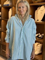 Frank & Eileen Shirley Oversized Button-Up- Blue, Turq Stripe