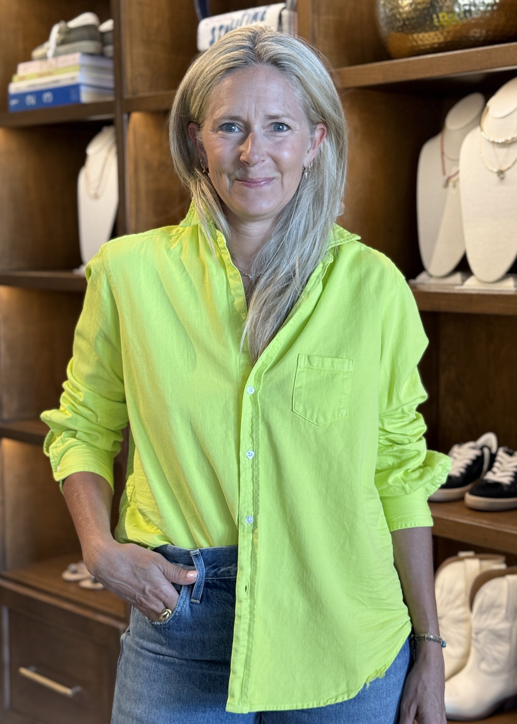 Frank & Eileen Eileen- Relaxed Button-Up- Lime Famous Denim LMCD