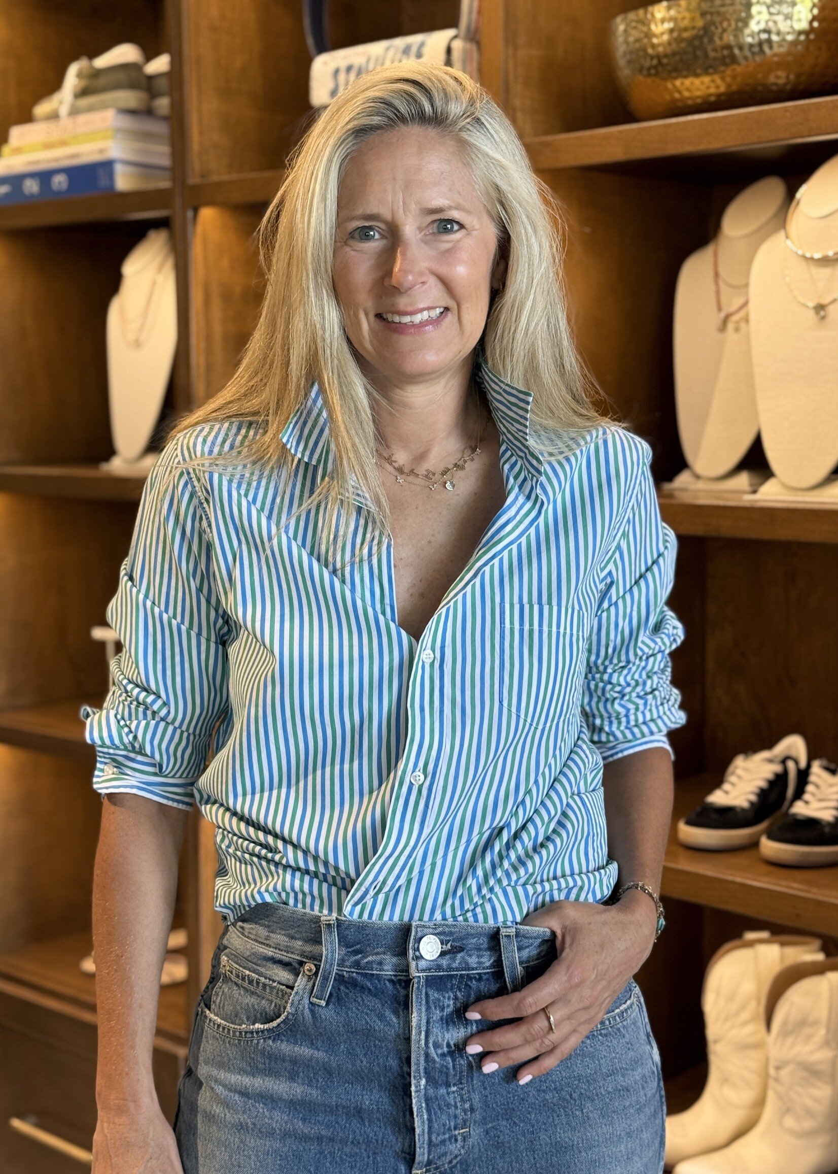 Frank & Eileen Barry Tailored Button-Up- Blue, Turq Stripe BTST