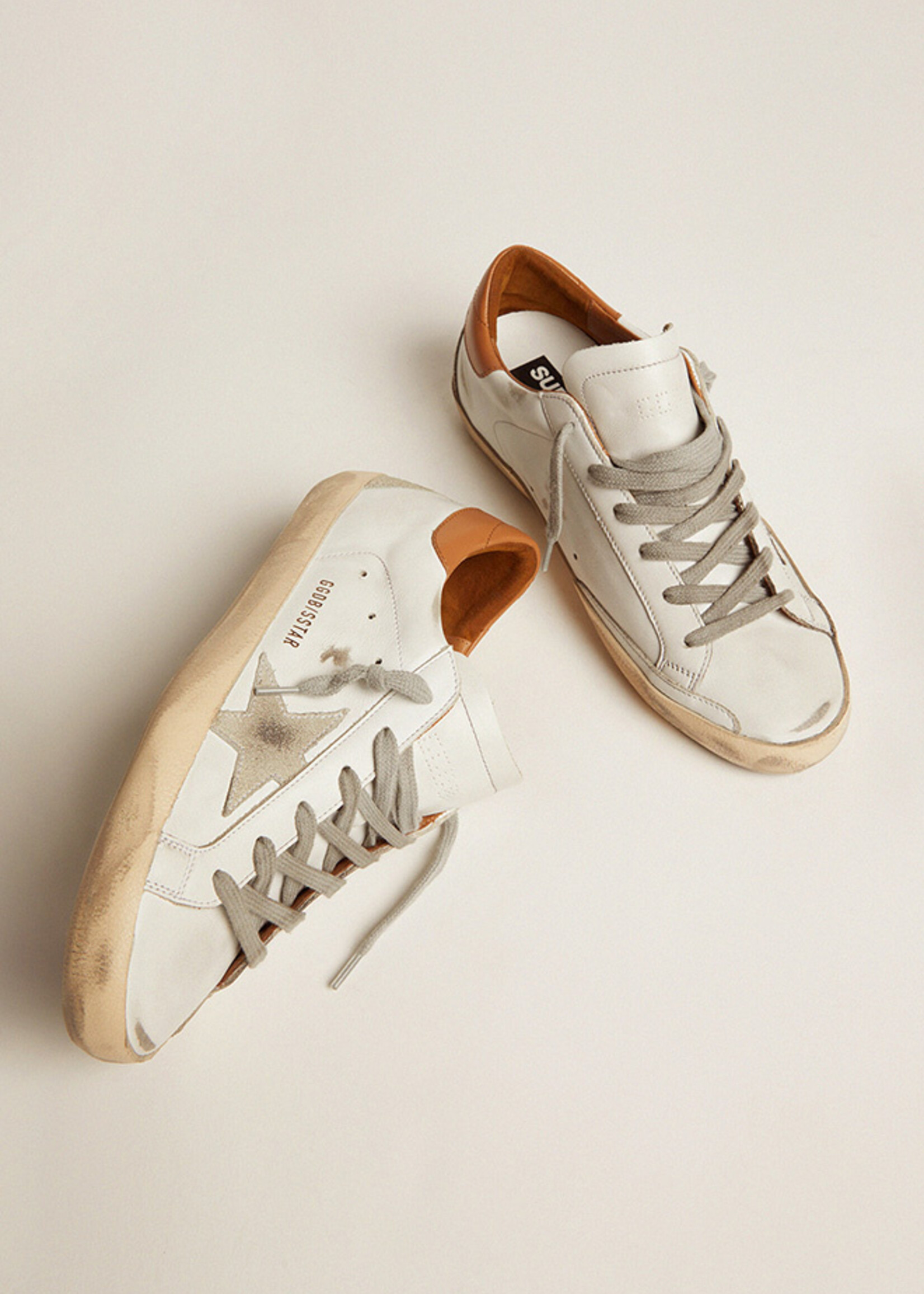 Golden Goose Super-Star- White- Leather Upper and Heel Suede Star and Heel