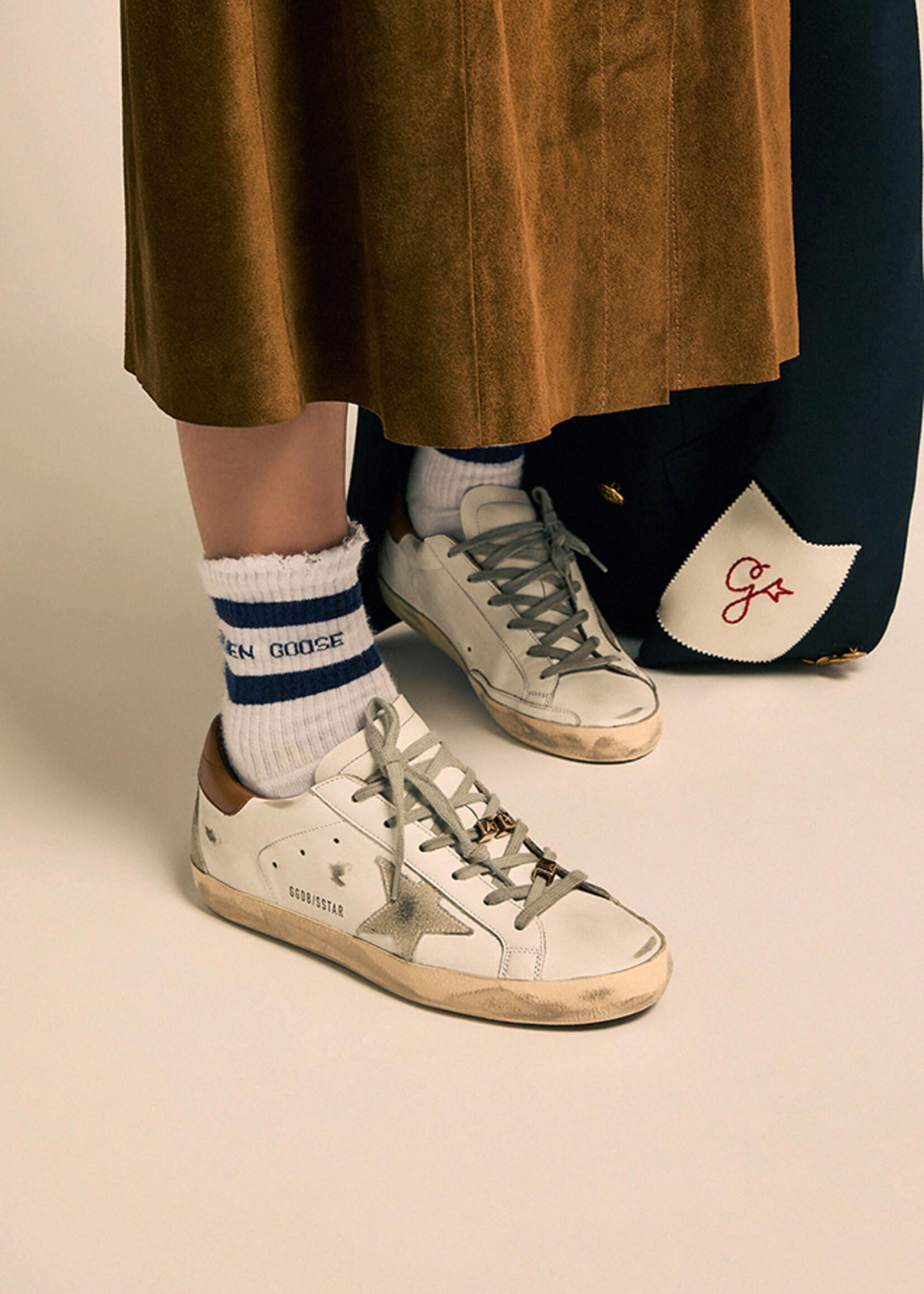 Golden Goose Super-Star- White- Leather Upper and Heel Suede Star and Heel