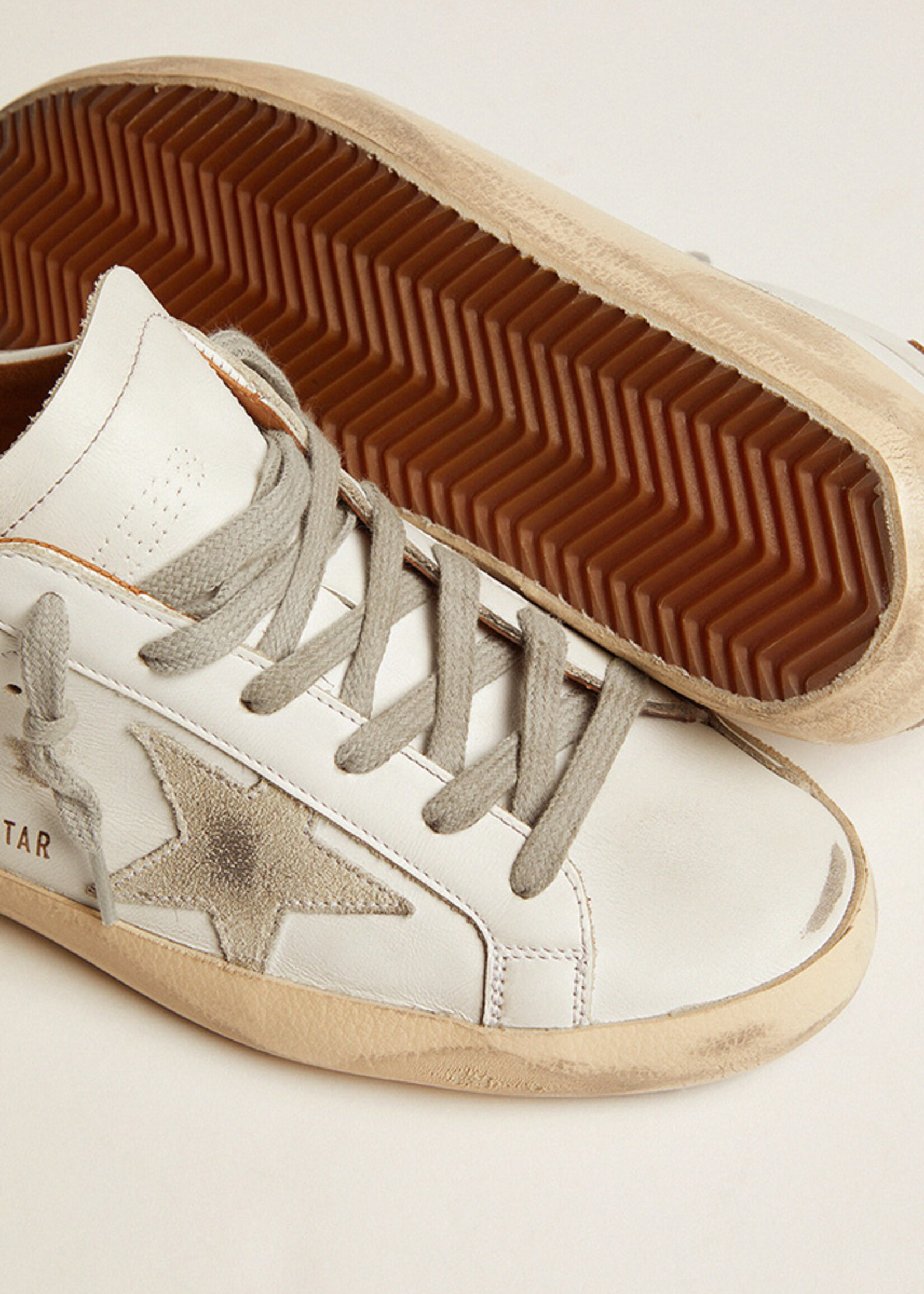 Golden Goose Super-Star- White- Leather Upper and Heel Suede Star and Heel