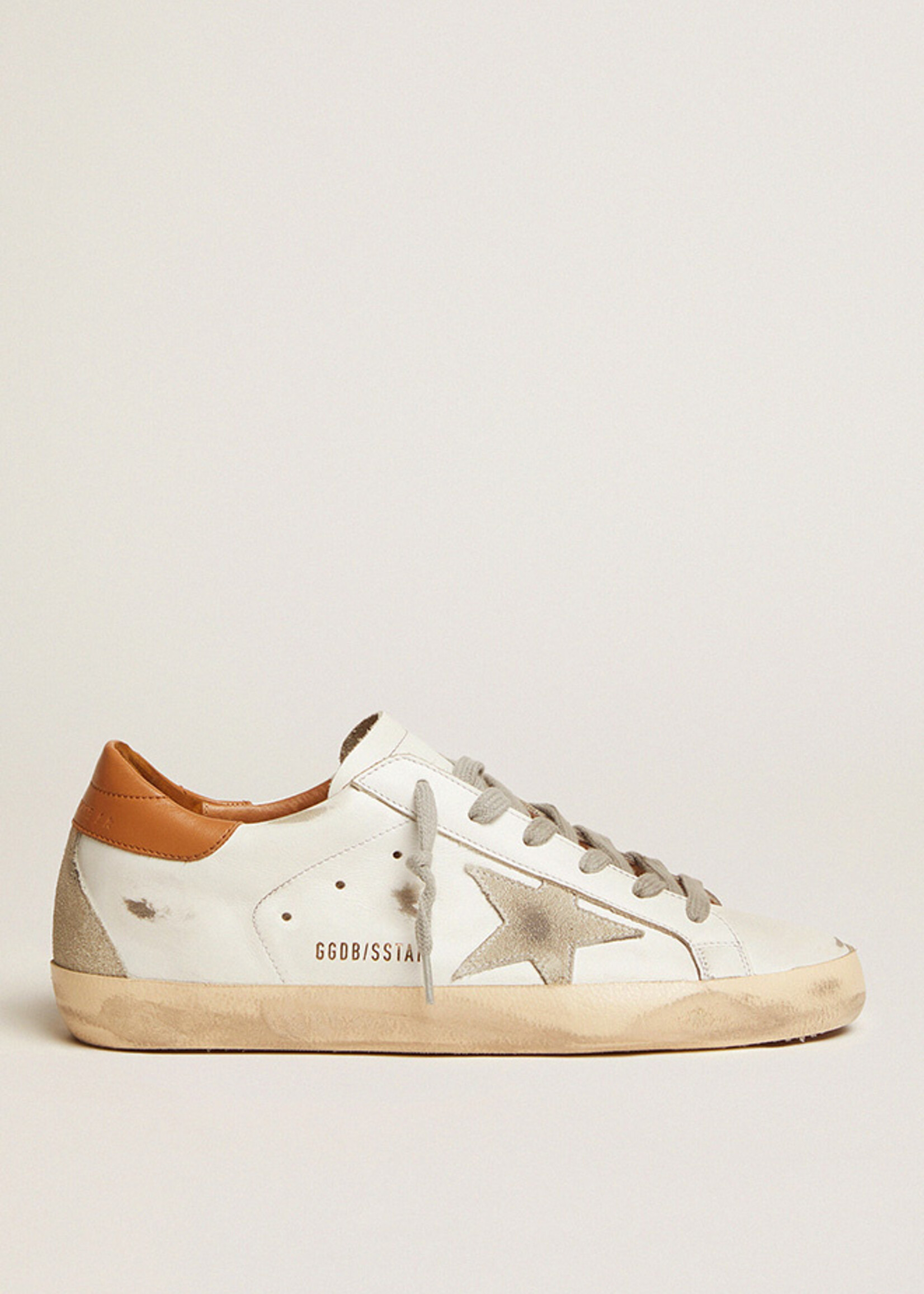 Golden Goose Super-Star- White- Leather Upper and Heel Suede Star and Heel