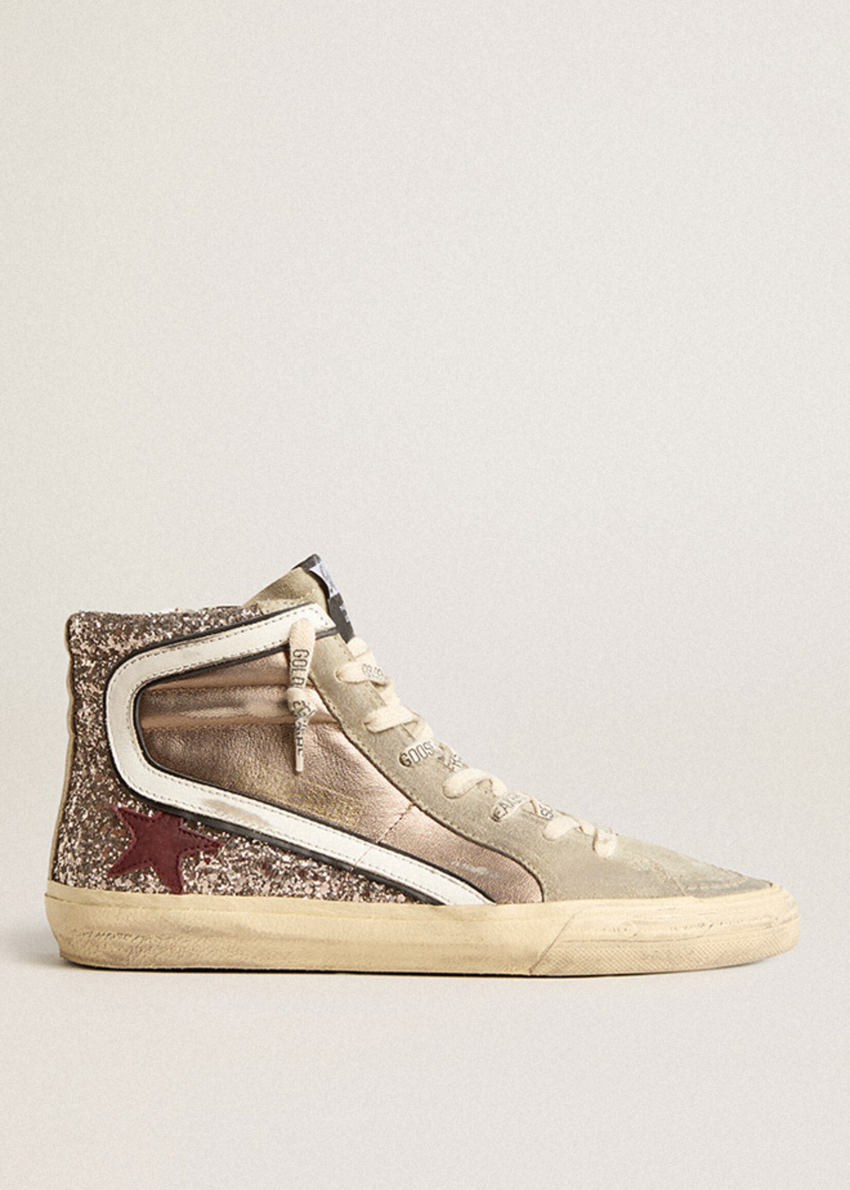 Golden Goose Slide Laminated and Glitter Upper Suede Toe Leather Star and Wave