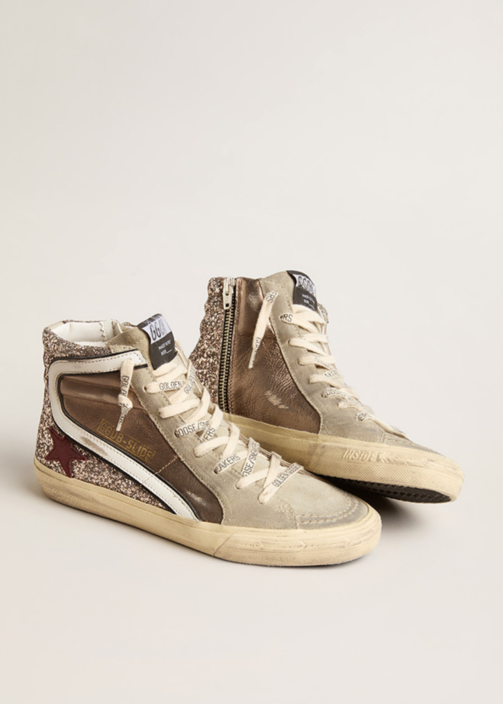 Golden Goose Slide Laminated and Glitter Upper Suede Toe Leather Star and Wave