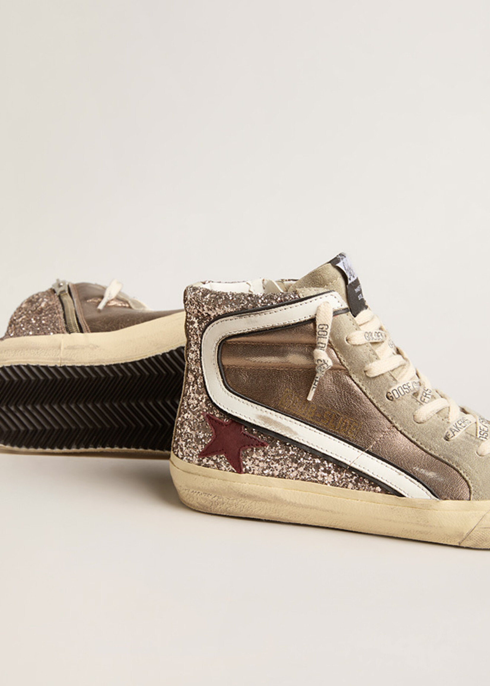 Golden Goose Slide Laminated and Glitter Upper Suede Toe Leather Star and Wave