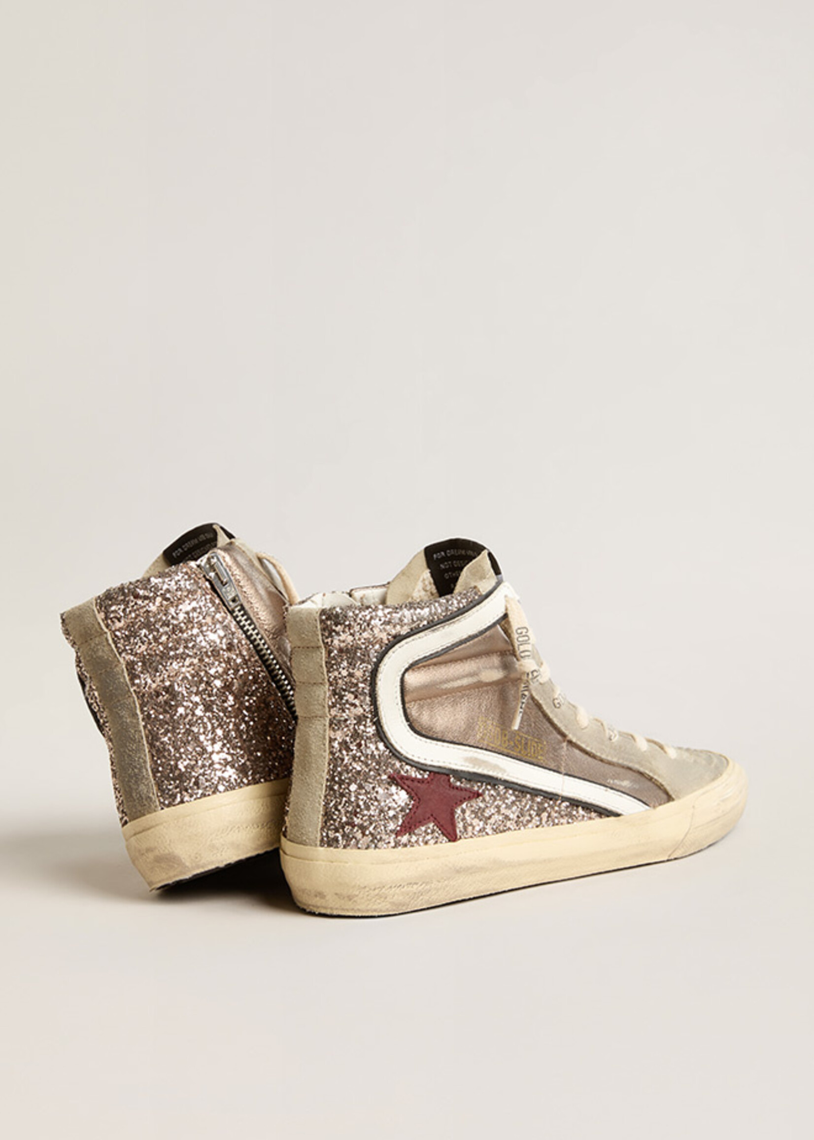 Golden Goose Slide Laminated and Glitter Upper Suede Toe Leather Star and Wave