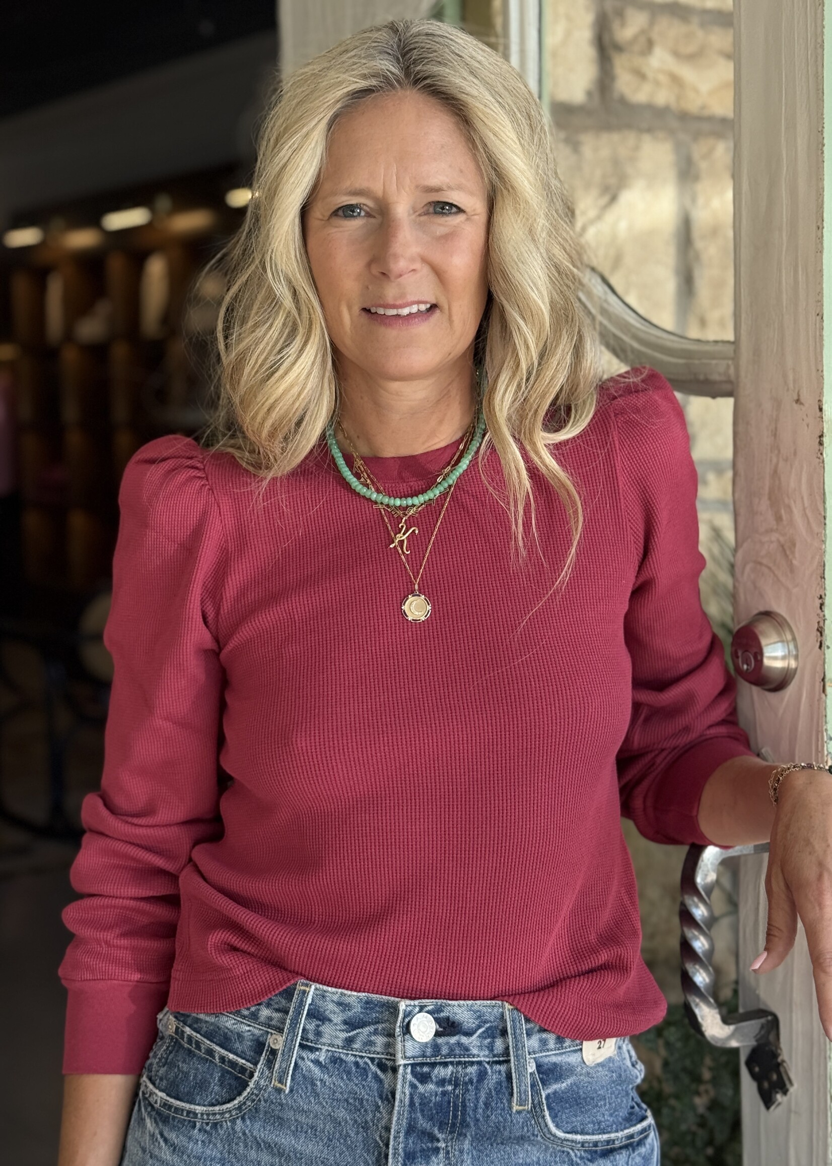 A M O Girly Thermal Shirt- Pinot