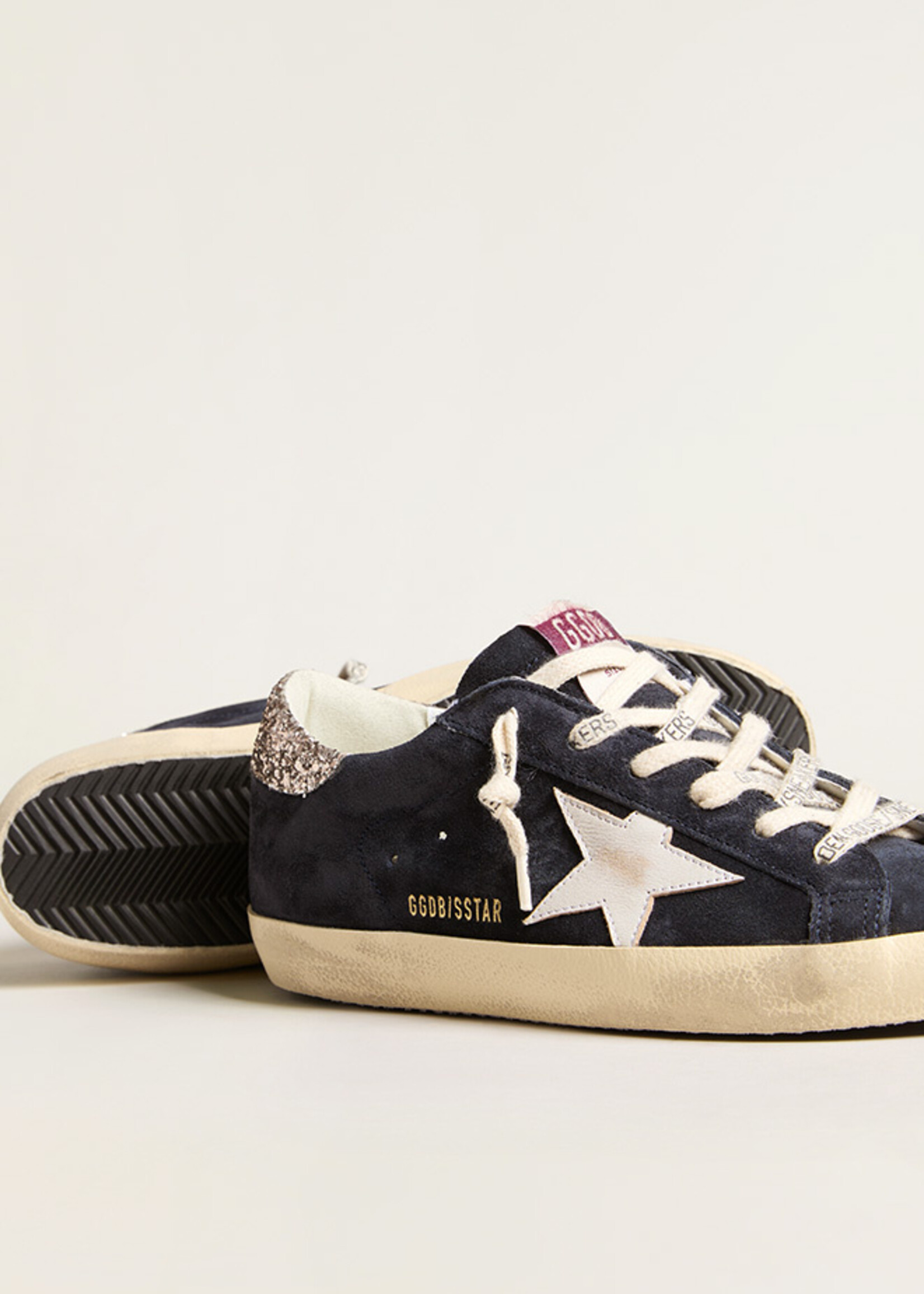 Golden Goose Super-Star Suede Upper Leather Star and Glitter Heel