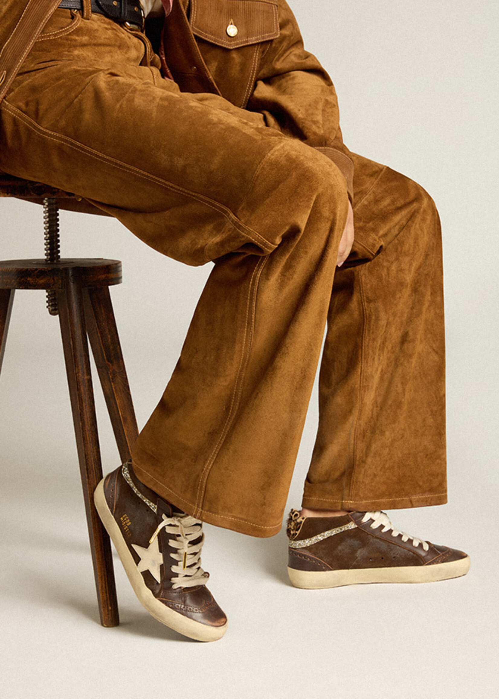 Golden Goose Mid Star Leather Toe Spur & Star Suede Upper Horsy Heel