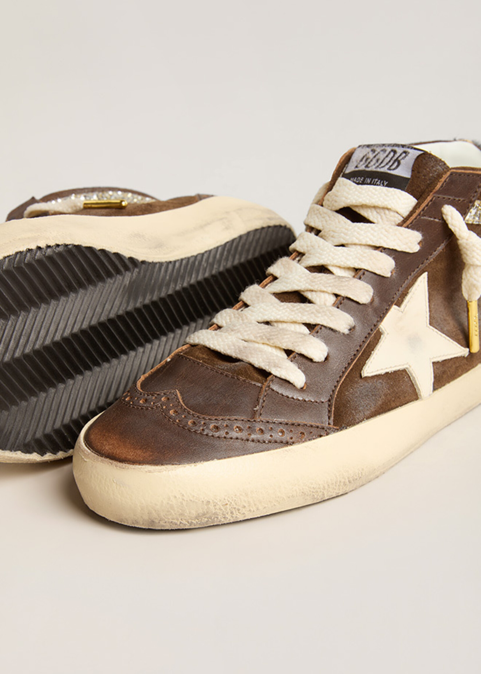 Golden Goose Mid Star Leather Toe Spur & Star Suede Upper Horsy Heel