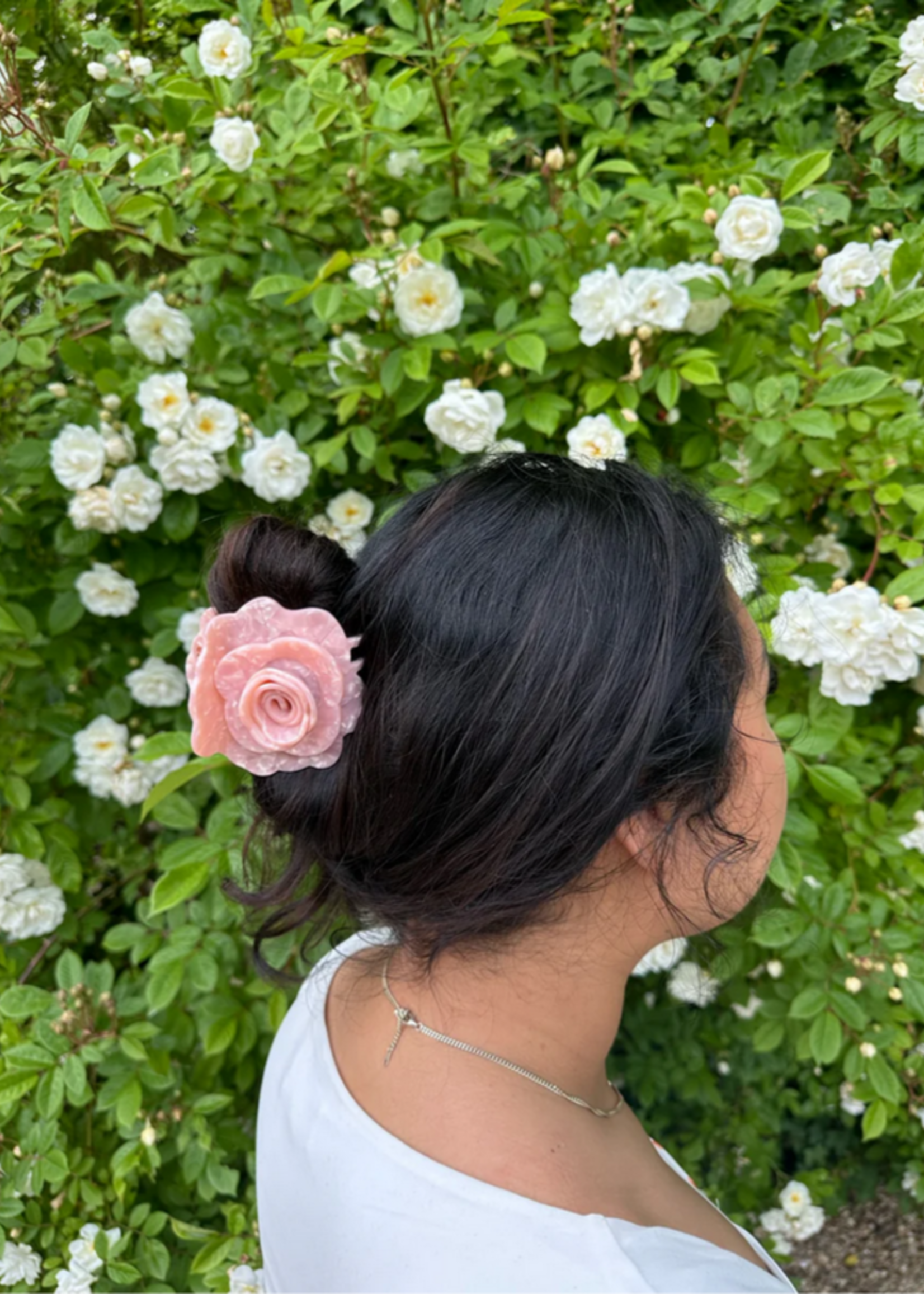 Solar Eclipse Origami Rose Flower Claw Hair Clip- White