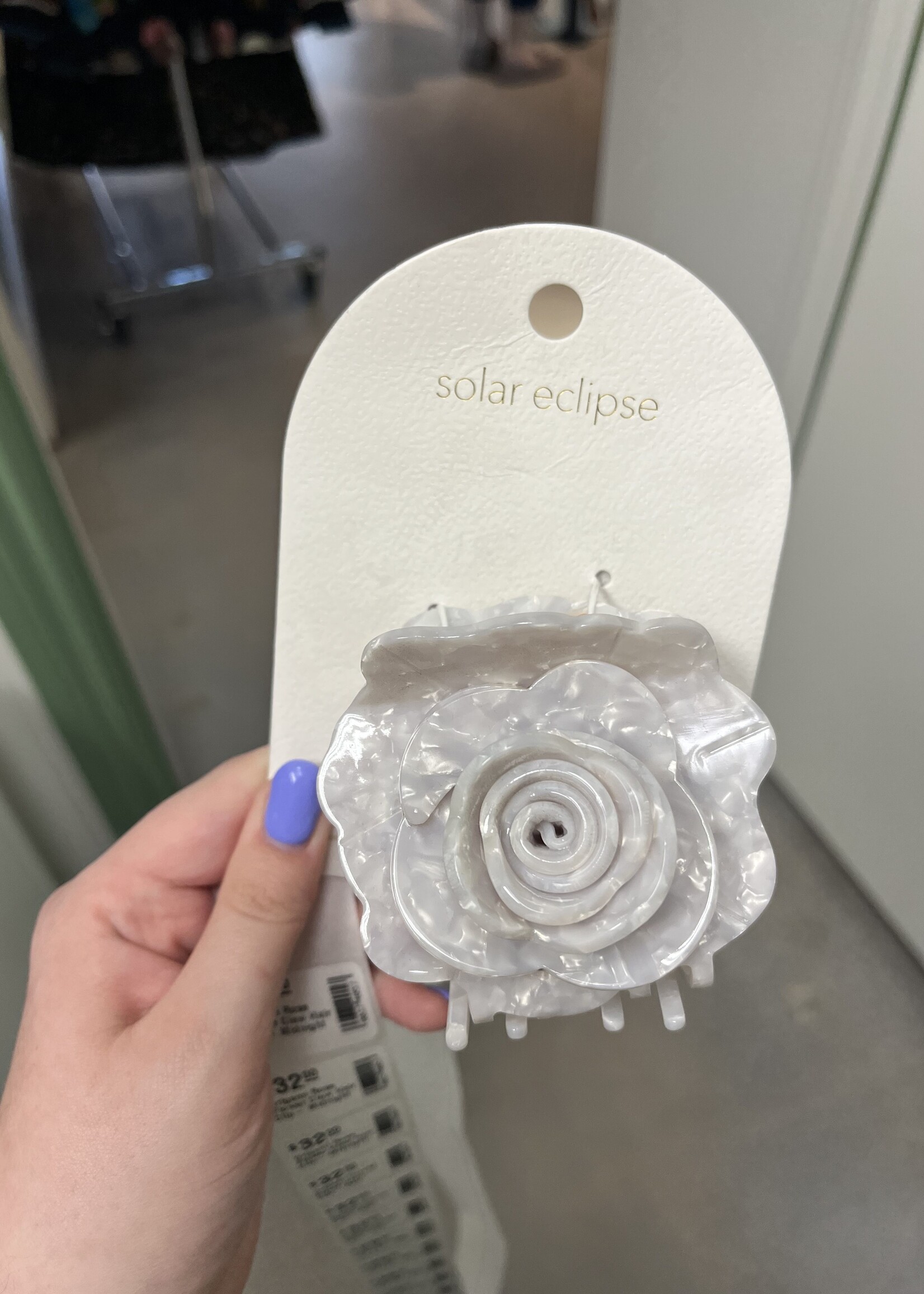 Solar Eclipse Origami Rose Flower Claw Hair Clip- White