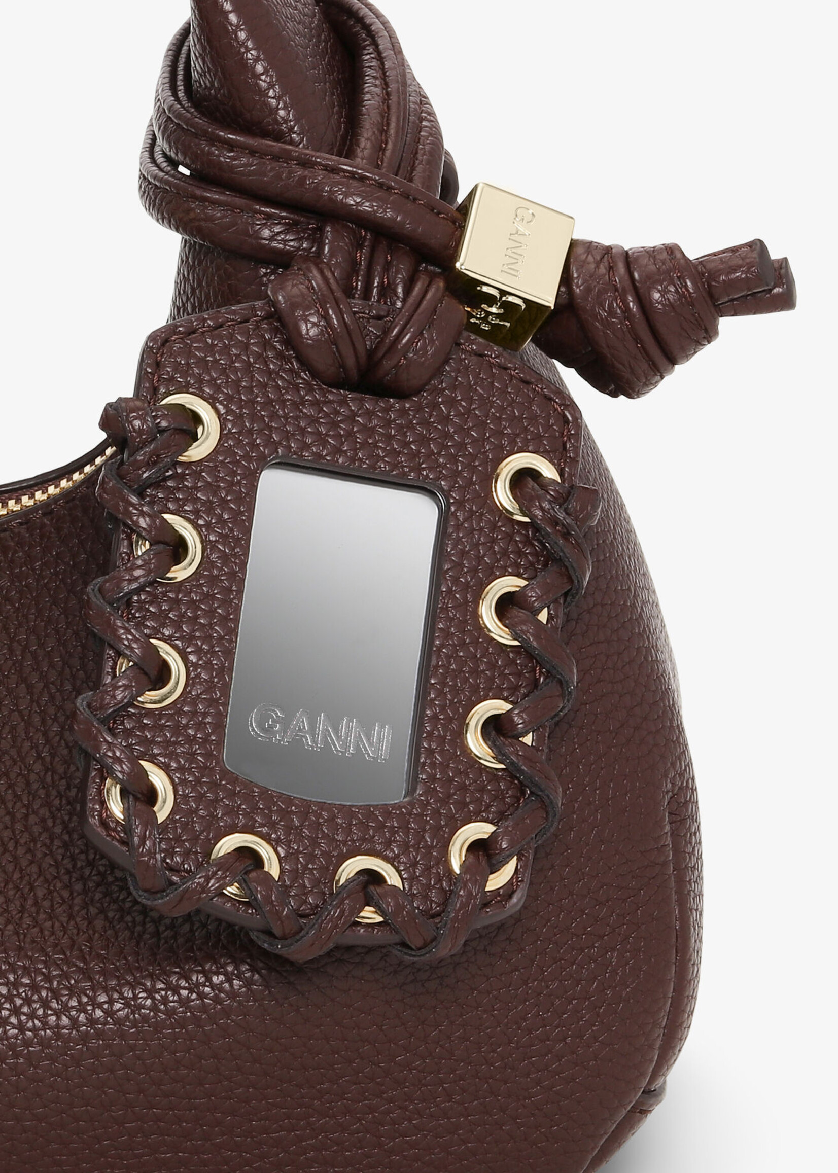 GANNI Hobo Mini Grained Bag- Chicory Coffee