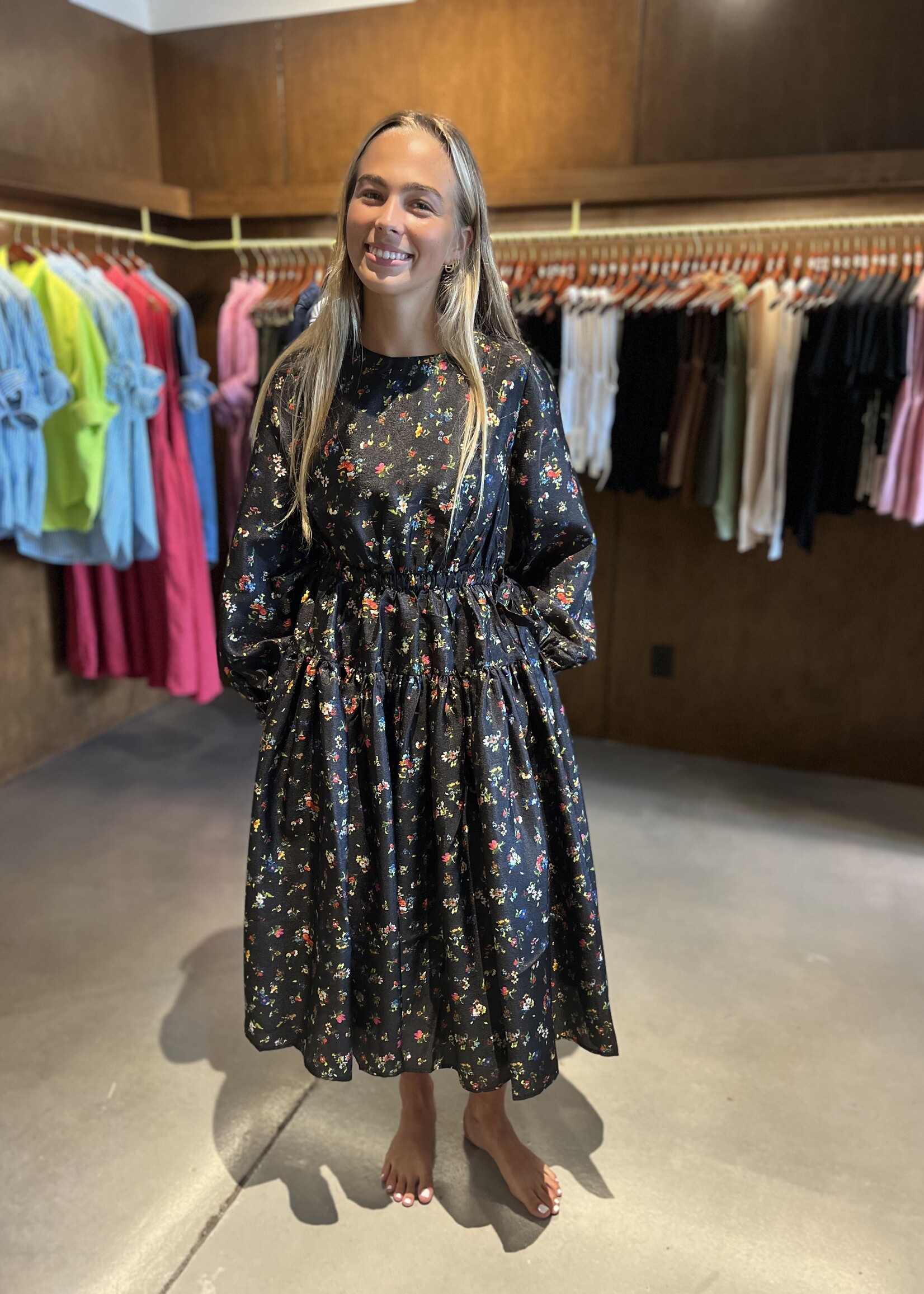 Stine Goya Waist Tie Ruffle Midi Dress- Magnolia Garden