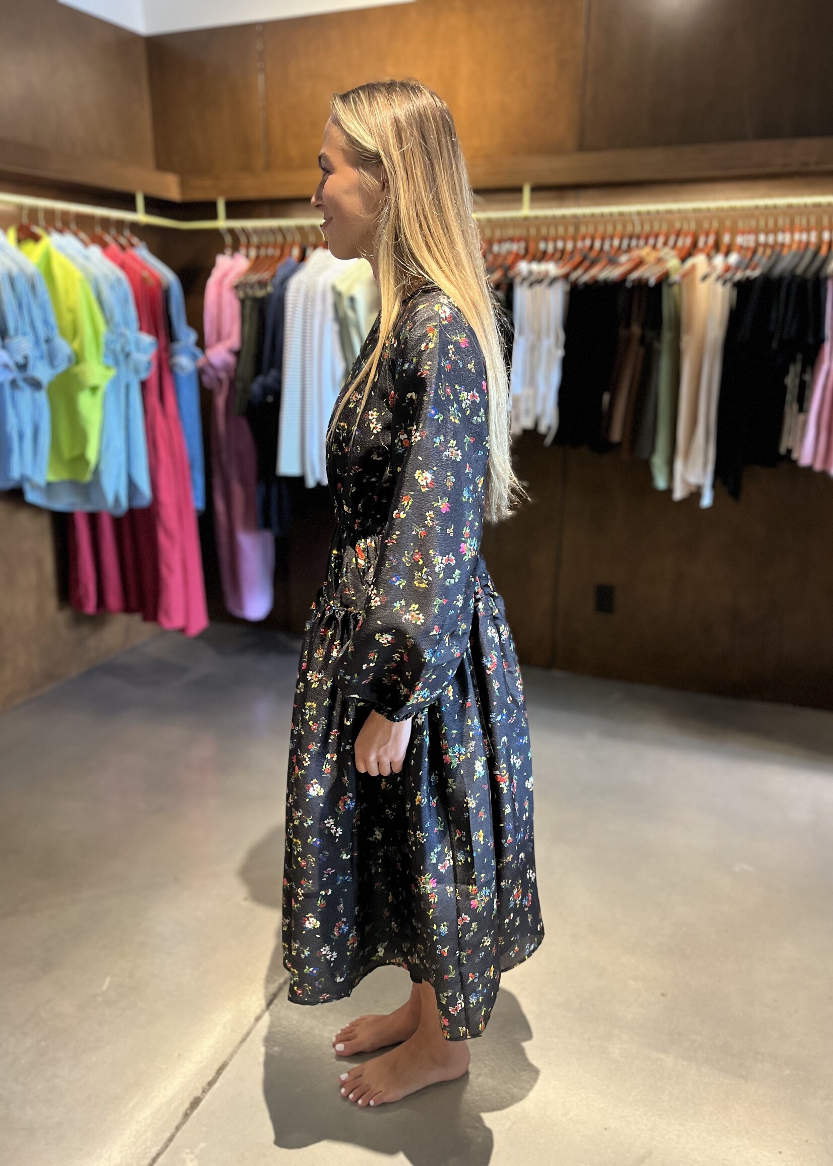 Stine Goya Waist Tie Ruffle Midi Dress- Magnolia Garden